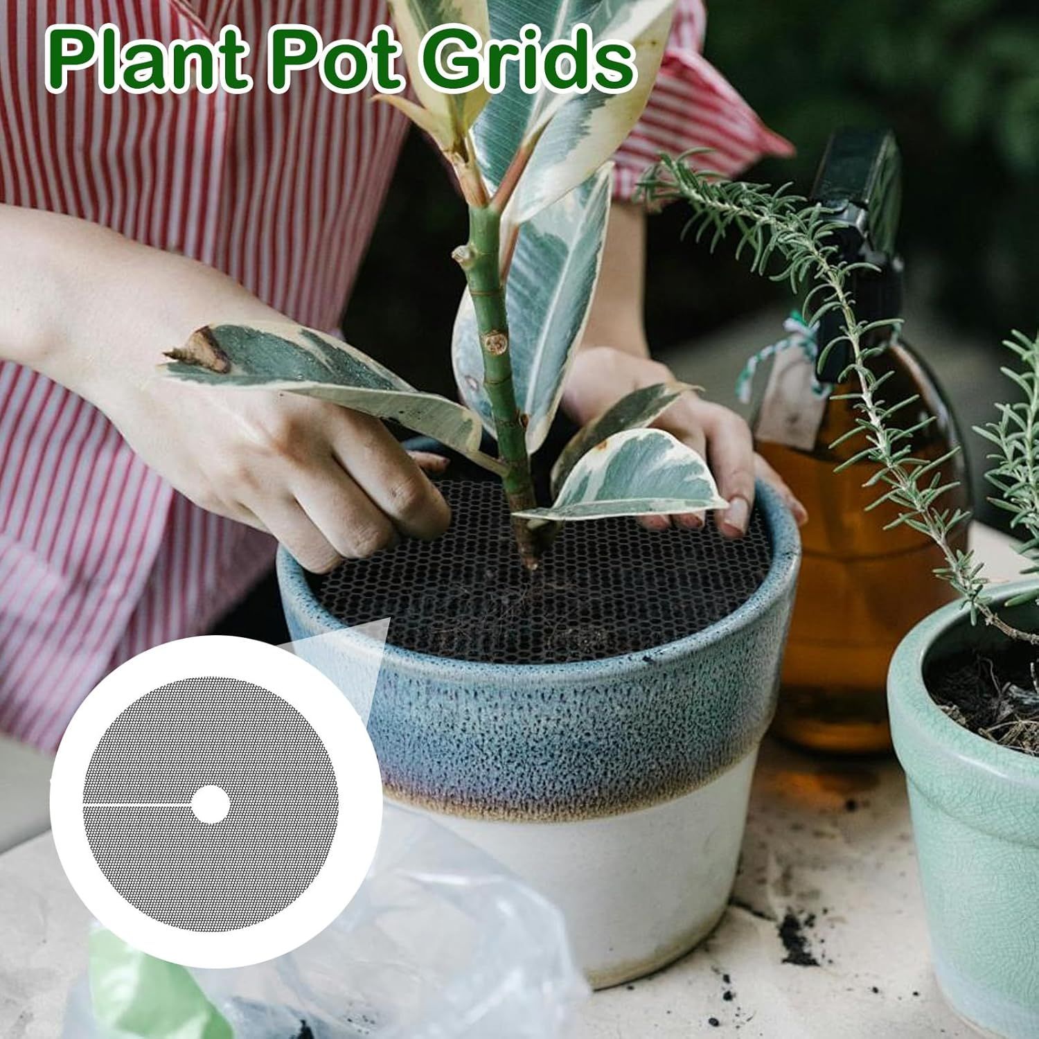 Plant Pot Cover Soil Blocker Mesh Mat Plant Protector from Cats Indoor Animals Flexible Cuttable Plant Covers with Pins Breathable Garden Plant Cover for Digging Spills 6 Pack 30cm - Image 3