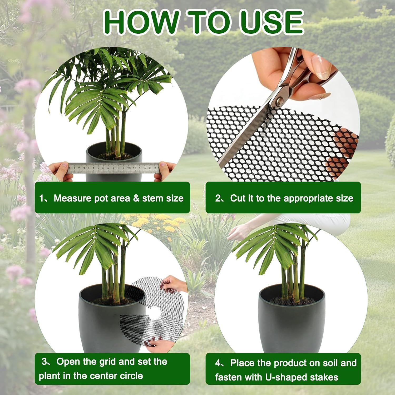 Plant Pot Cover Soil Blocker Mesh Mat Plant Protector from Cats Indoor Animals Flexible Cuttable Plant Covers with Pins Breathable Garden Plant Cover for Digging Spills 6 Pack 30cm - Image 5