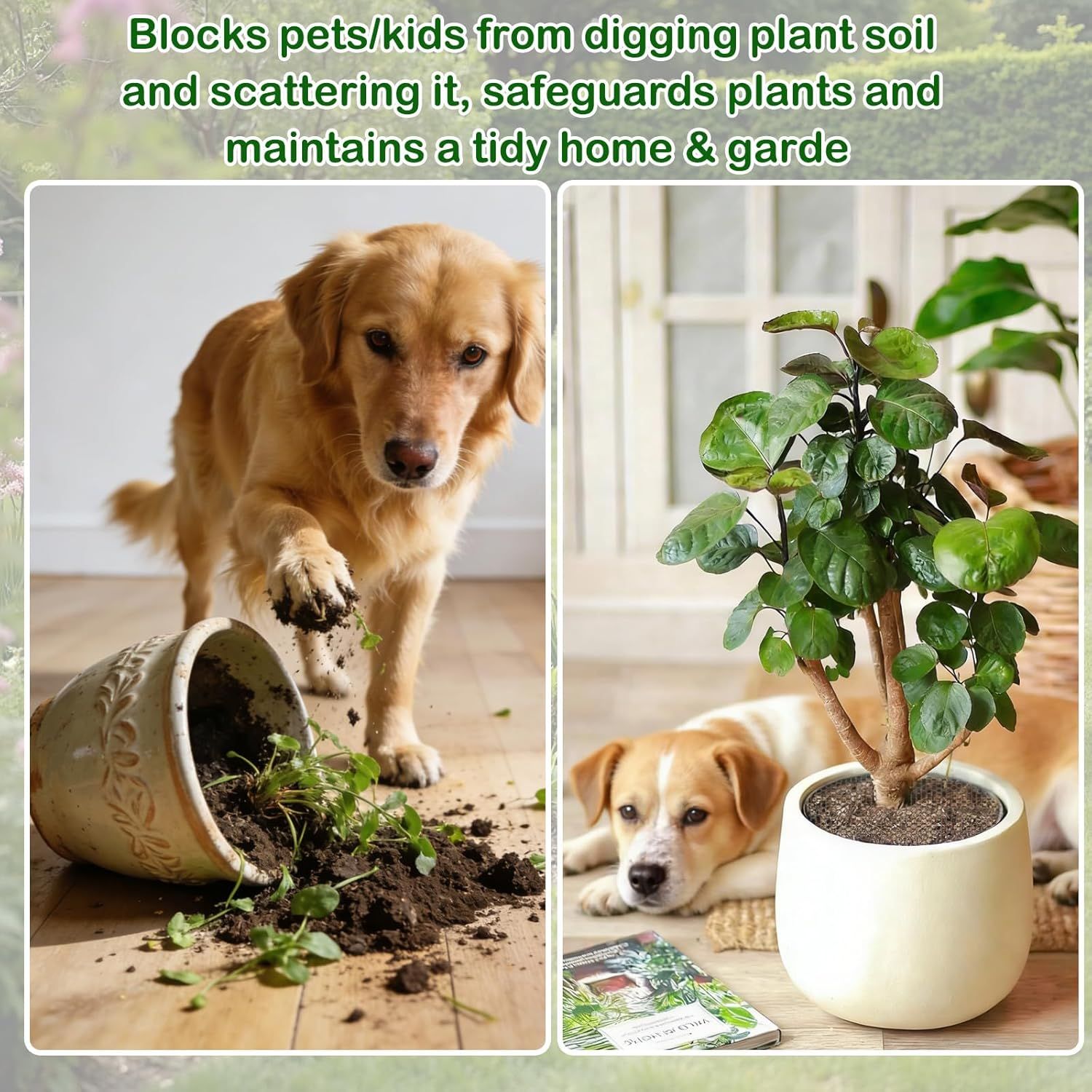 Plant Pot Cover Soil Blocker Mesh Mat Plant Protector from Cats Indoor Animals Flexible Cuttable Plant Covers with Pins Breathable Garden Plant Cover for Digging Spills 6 Pack 30cm - Image 6