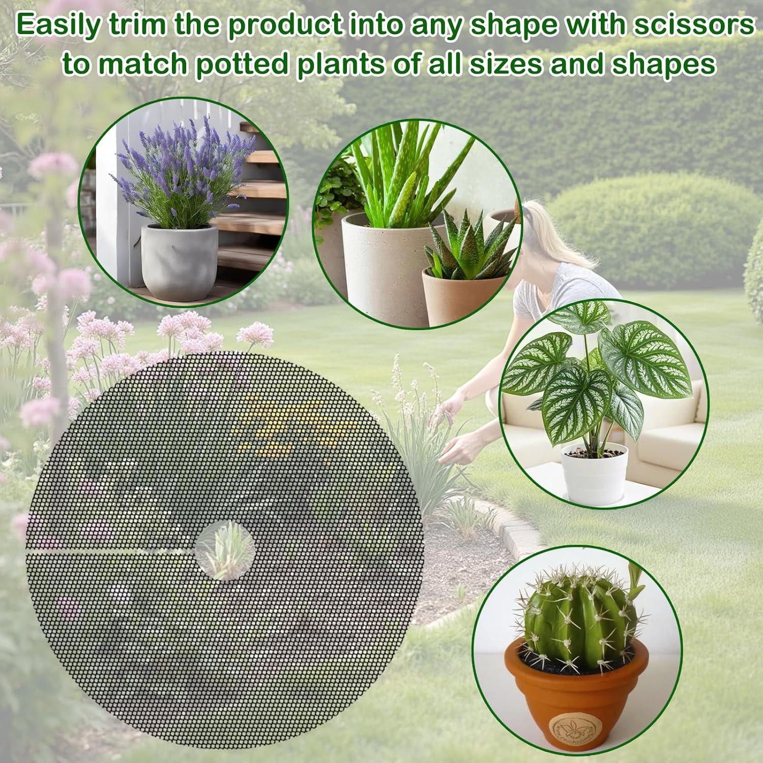 Plant Pot Cover Soil Blocker Mesh Mat Plant Protector from Cats Indoor Animals Flexible Cuttable Plant Covers with Pins Breathable Garden Plant Cover for Digging Spills 6 Pack 30cm - Image 7