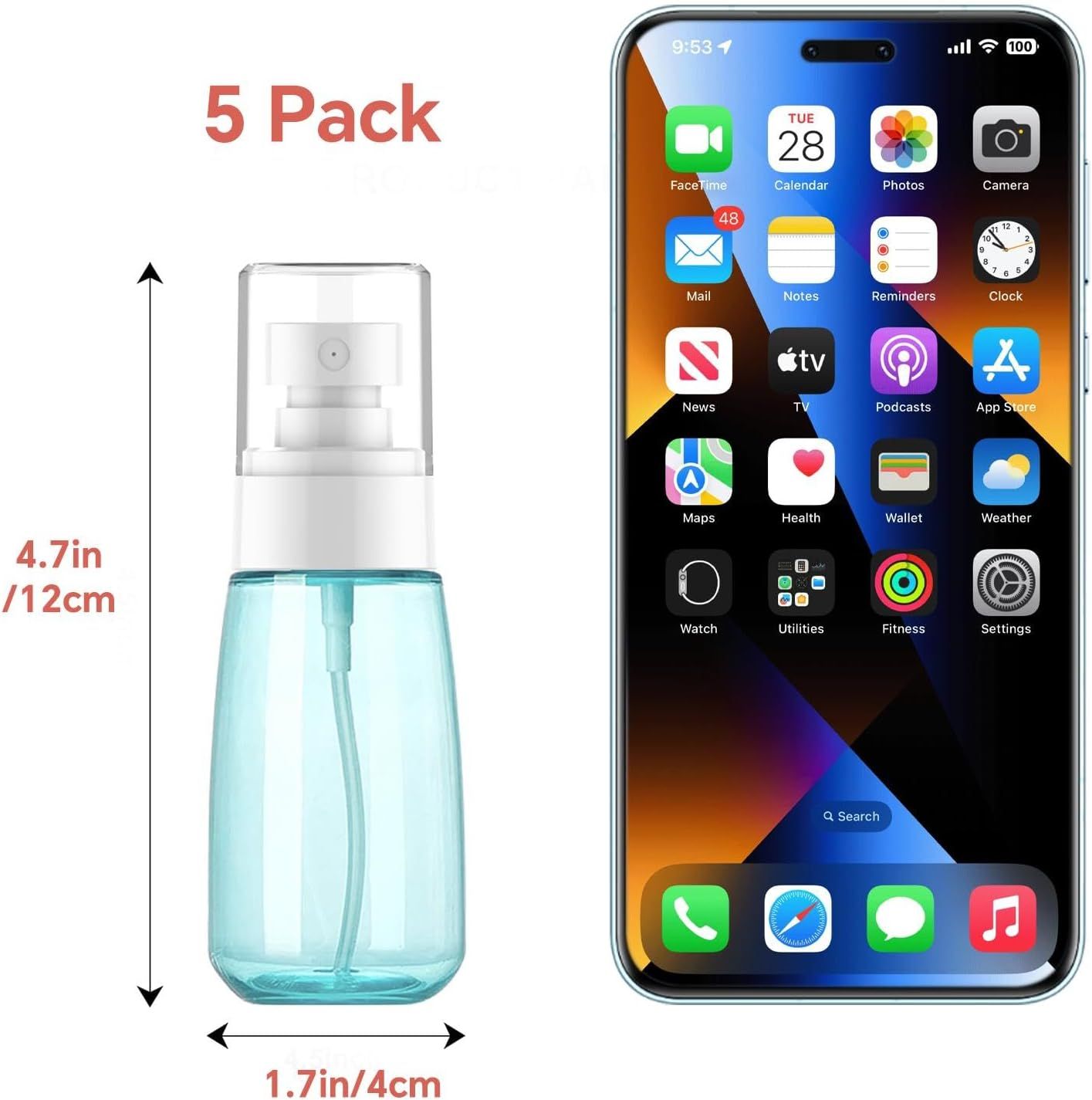 2 oz Travel Spray Bottles TSA Approved，Leak Proof Travel Size Mini Small Fine Mist Spray Bottle 2 oz for Face Hair (5 Pack) - Image 3