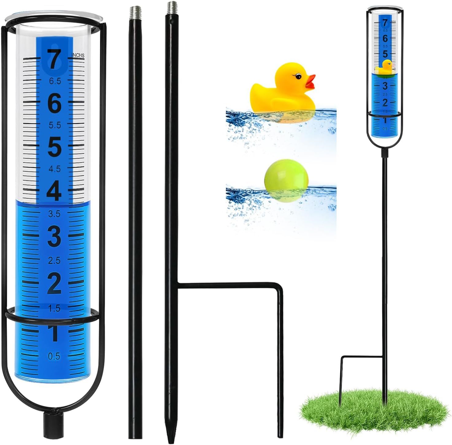 Rain Gauge Outdoor for Yard, Heavy Duty Rain Guage Gage Freeze Proof Best Rated, Large Plastic Water Gauge with Floating Duck and Ball, Playful & Accurate - Image 2