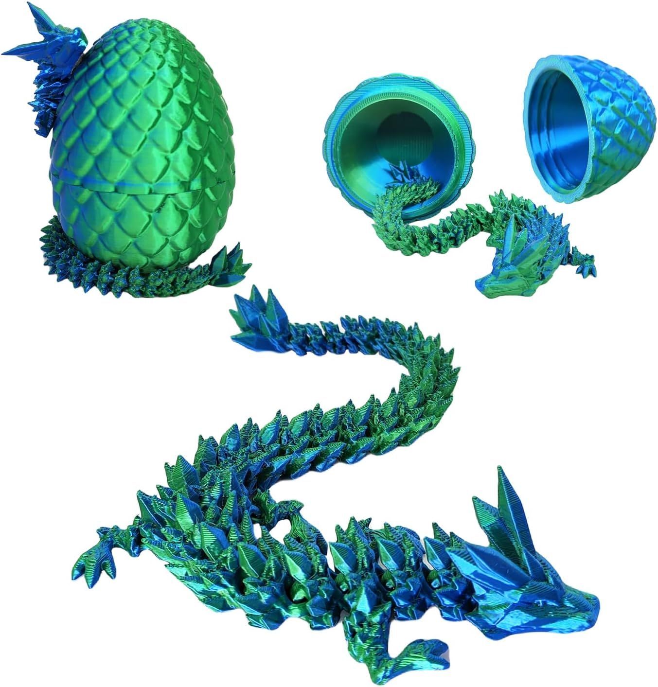 3D Printed Dragon Egg, 3D Printed Articulated Dragon Eggs with Dragon Inside, Crystal Dragon Fidget Toy, Adults Fidget Toys, Mystery Dragon Egg for Autism and ADHD（Laser Green） - Image 2