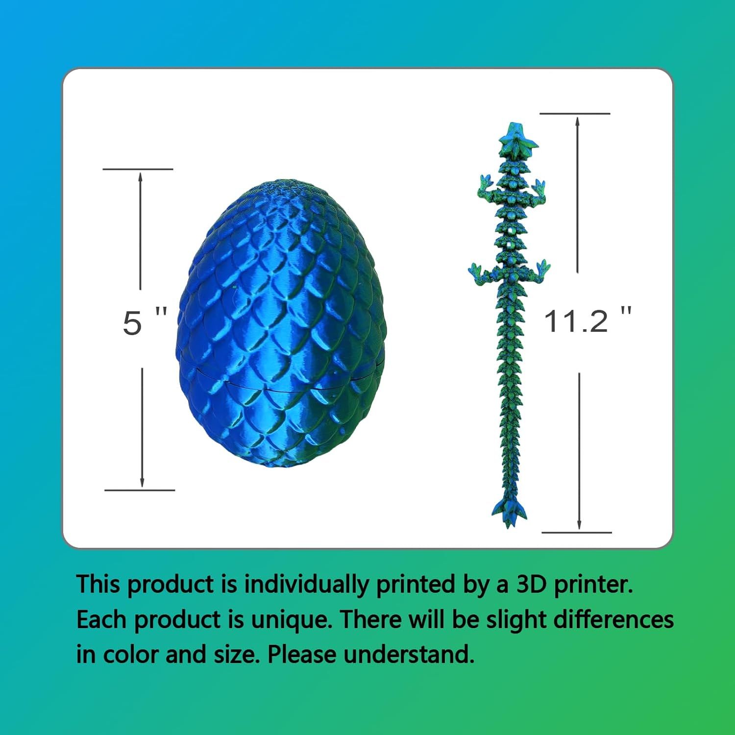 3D Printed Dragon Egg, 3D Printed Articulated Dragon Eggs with Dragon Inside, Crystal Dragon Fidget Toy, Adults Fidget Toys, Mystery Dragon Egg for Autism and ADHD（Laser Green） - Image 3