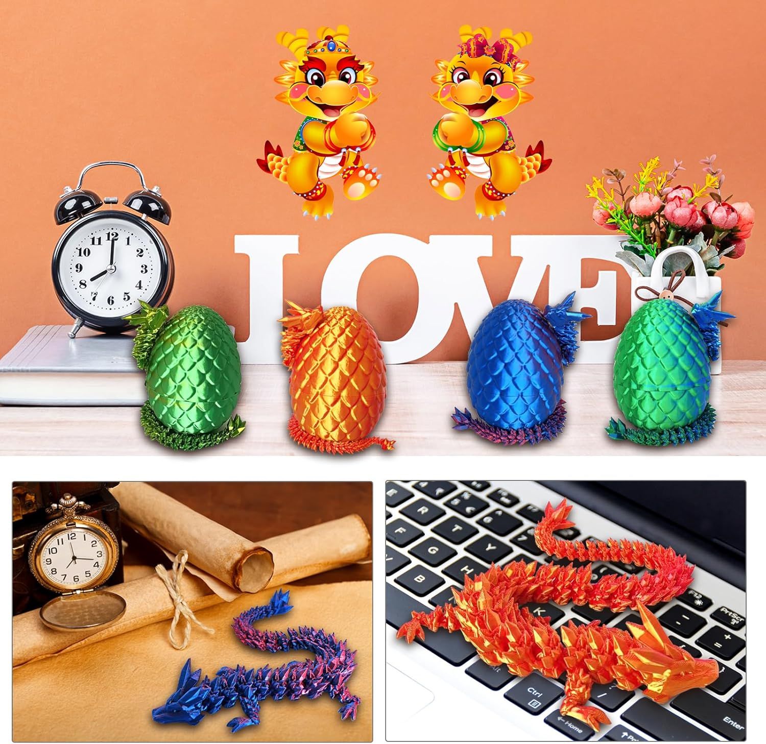 3D Printed Dragon Egg, 3D Printed Articulated Dragon Eggs with Dragon Inside, Crystal Dragon Fidget Toy, Adults Fidget Toys, Mystery Dragon Egg for Autism and ADHD（Laser Green） - Image 6