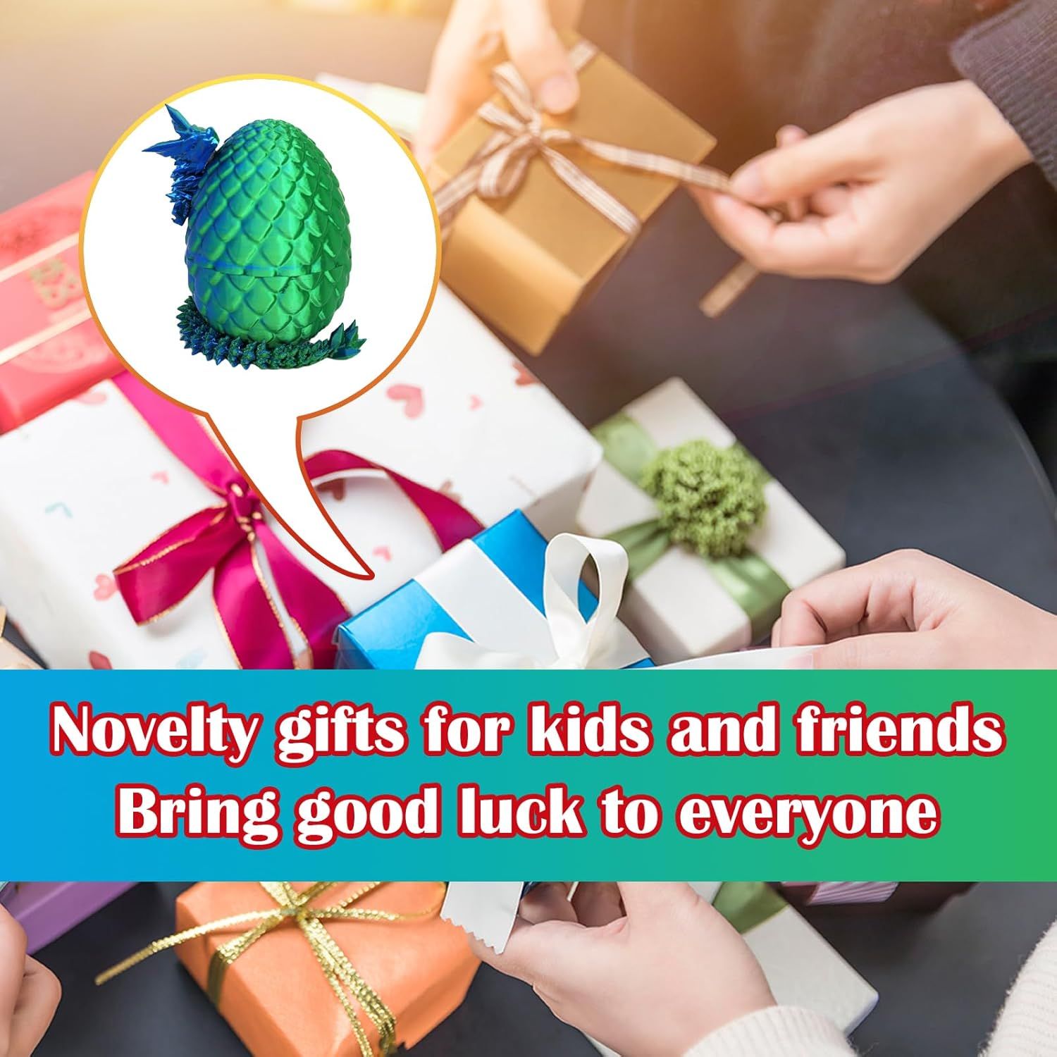 3D Printed Dragon Egg, 3D Printed Articulated Dragon Eggs with Dragon Inside, Crystal Dragon Fidget Toy, Adults Fidget Toys, Mystery Dragon Egg for Autism and ADHD（Laser Green） - Image 7