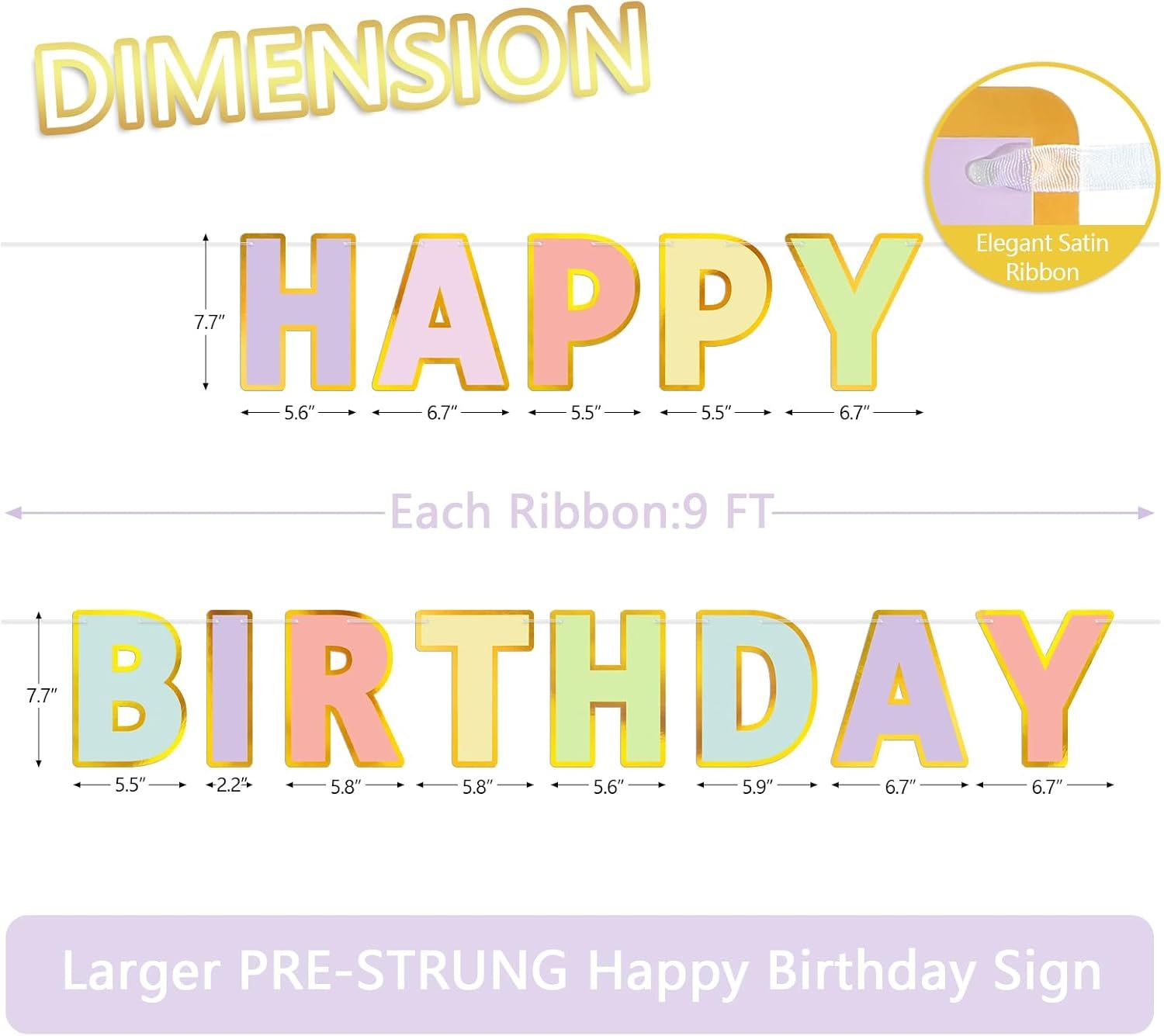 Happy Birthday Banner - 9ft Pre-Strung Happy Birthday Sign for Women, Men, Girls, Boys - No DIY Birthday Decorations & Party Supplies(Macaron) - Image 3