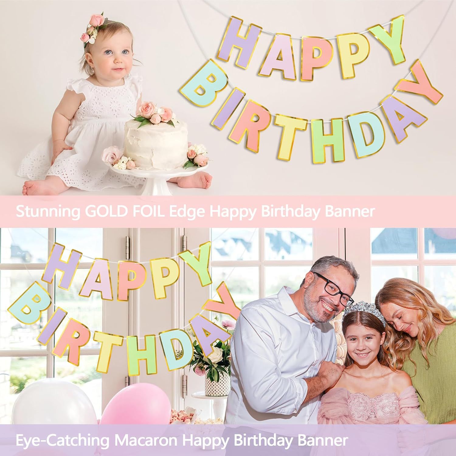 Happy Birthday Banner - 9ft Pre-Strung Happy Birthday Sign for Women, Men, Girls, Boys - No DIY Birthday Decorations & Party Supplies(Macaron) - Image 5