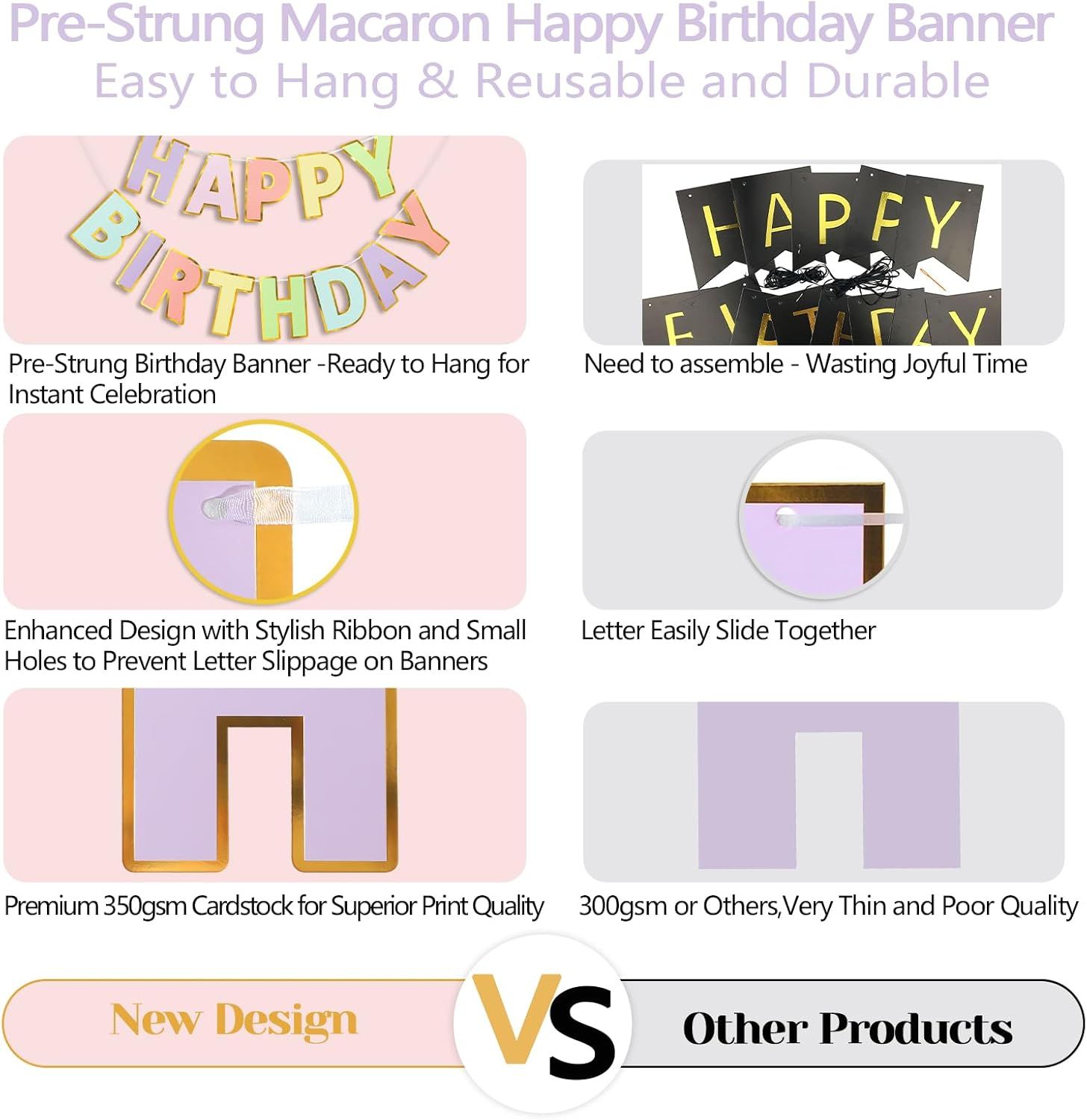 Happy Birthday Banner - 9ft Pre-Strung Happy Birthday Sign for Women, Men, Girls, Boys - No DIY Birthday Decorations & Party Supplies(Macaron) - Image 8