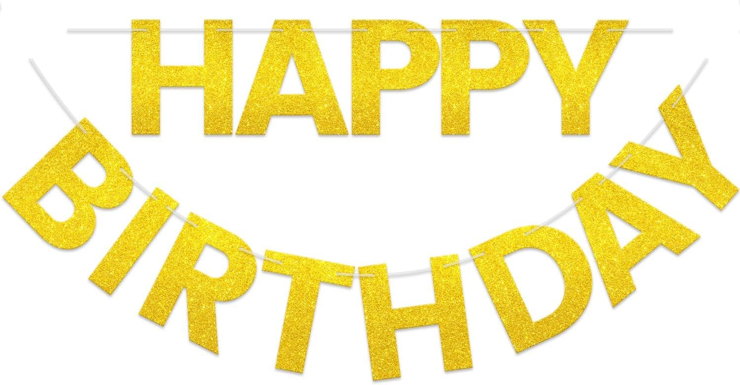 Happy Birthday Banner - 9 ft Pre-Strung Backdrop Sign for Women, Men, Girls, Boys - No DIY Gold Glitter Birthday Decorations & Party Supplies - Image 2