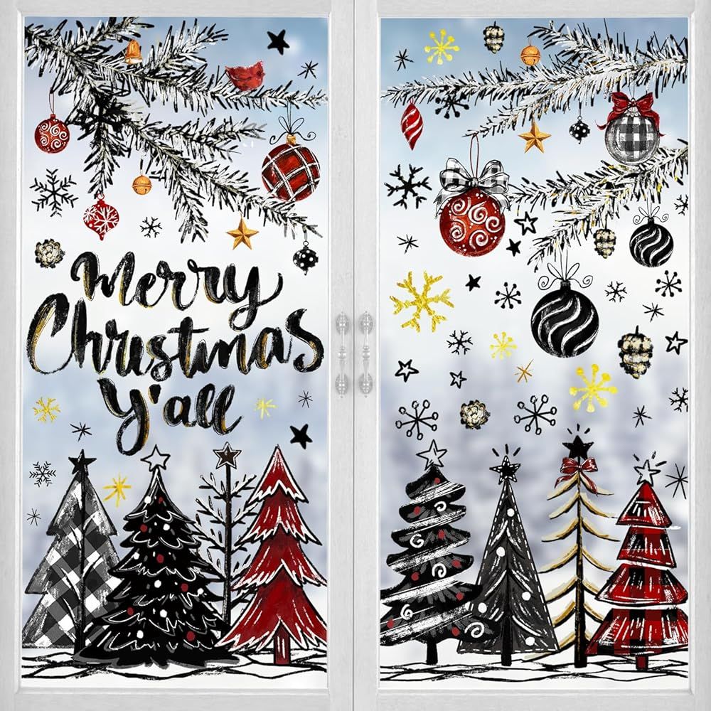 136 PCS Christmas Window Clings Stickers Winter Snowflakes Merry Christmas Tree Pine Branches Window Decals for Xmas Party Home Holiday Shop Glass Display Decoration - Image 1