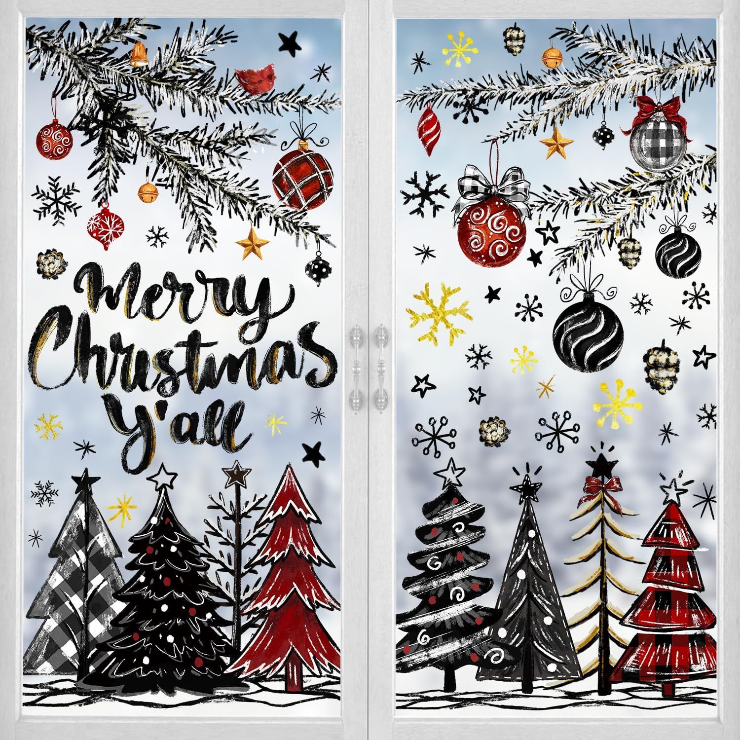 136 PCS Christmas Window Clings Stickers Winter Snowflakes Merry Christmas Tree Pine Branches Window Decals for Xmas Party Home Holiday Shop Glass Display Decoration - Image 2