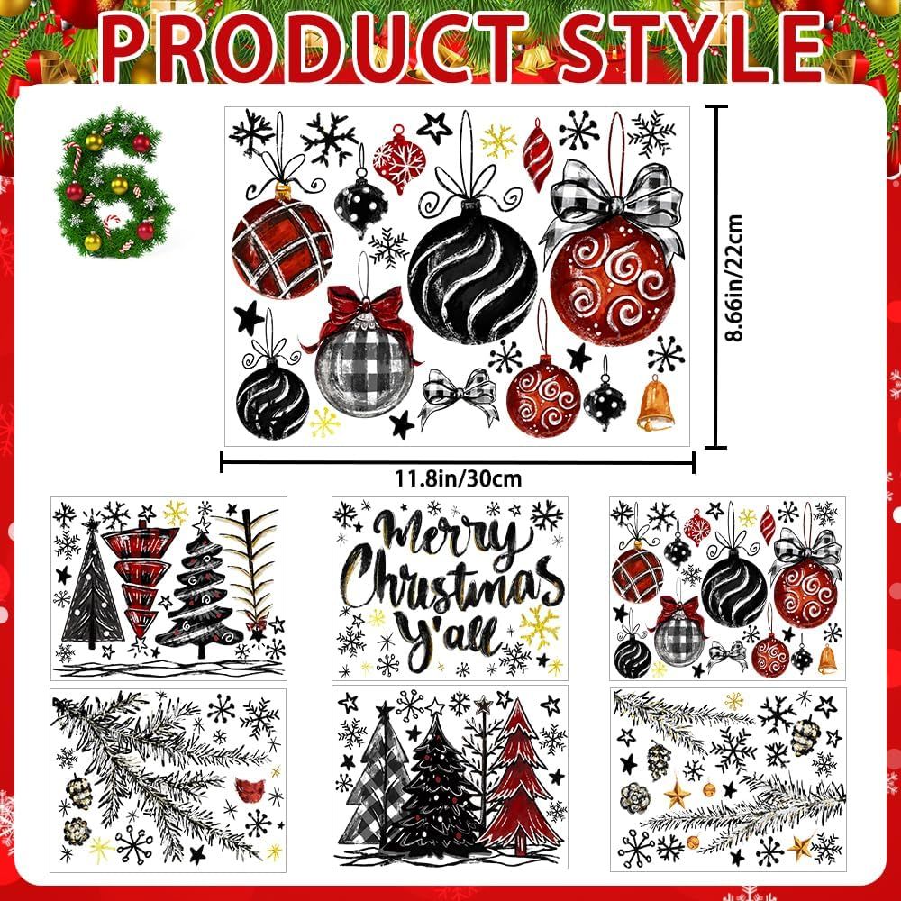 136 PCS Christmas Window Clings Stickers Winter Snowflakes Merry Christmas Tree Pine Branches Window Decals for Xmas Party Home Holiday Shop Glass Display Decoration - Image 3