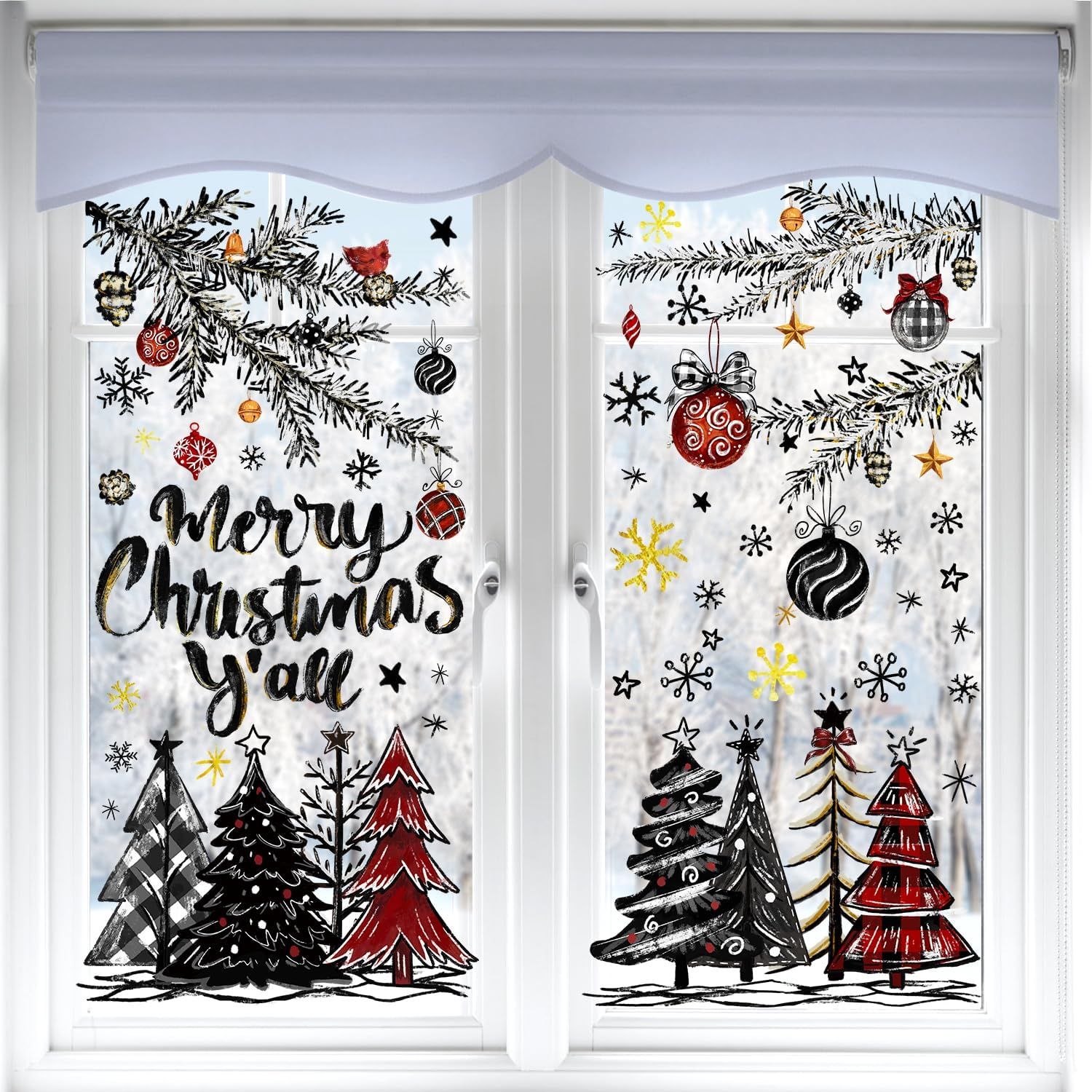 136 PCS Christmas Window Clings Stickers Winter Snowflakes Merry Christmas Tree Pine Branches Window Decals for Xmas Party Home Holiday Shop Glass Display Decoration - Image 4