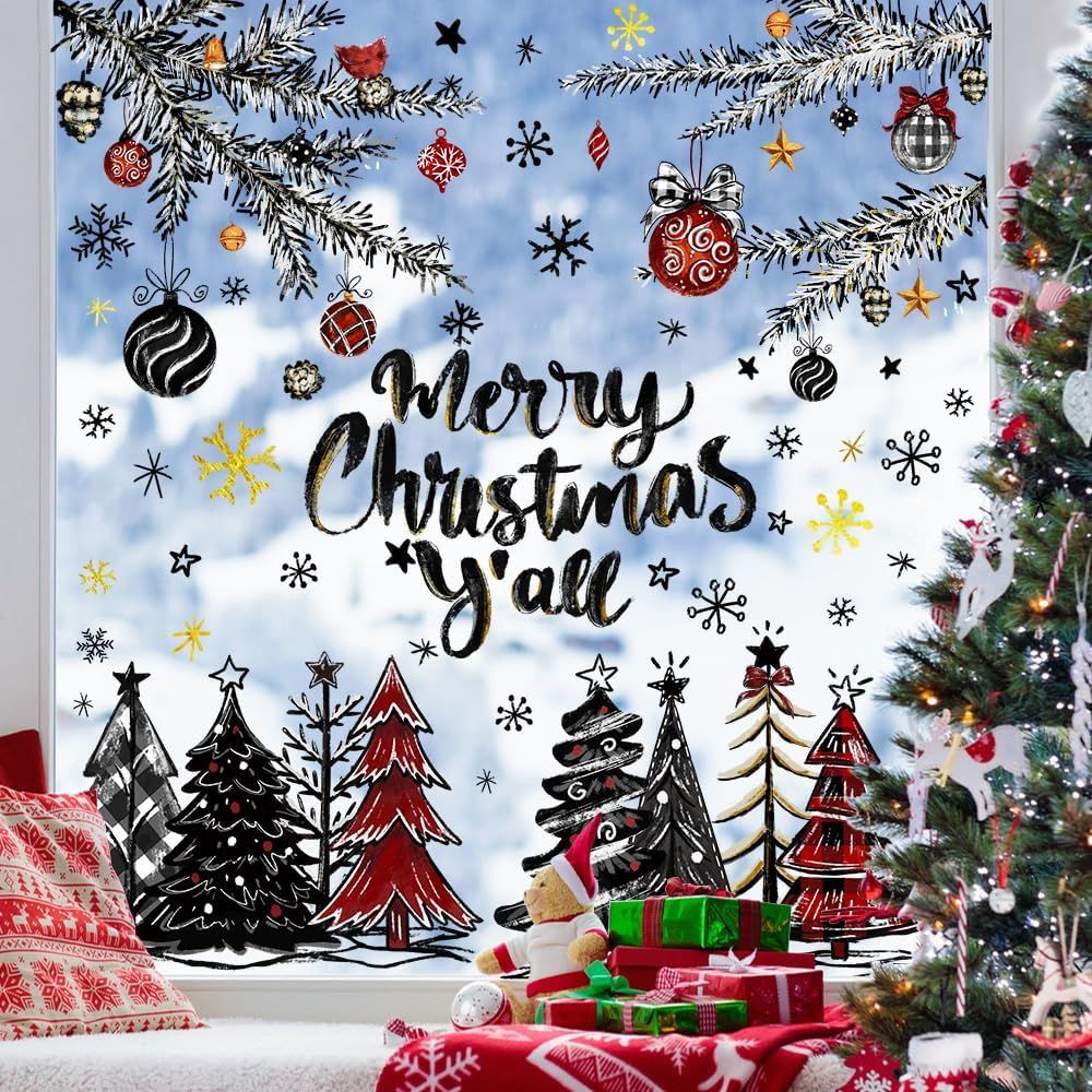 136 PCS Christmas Window Clings Stickers Winter Snowflakes Merry Christmas Tree Pine Branches Window Decals for Xmas Party Home Holiday Shop Glass Display Decoration - Image 6