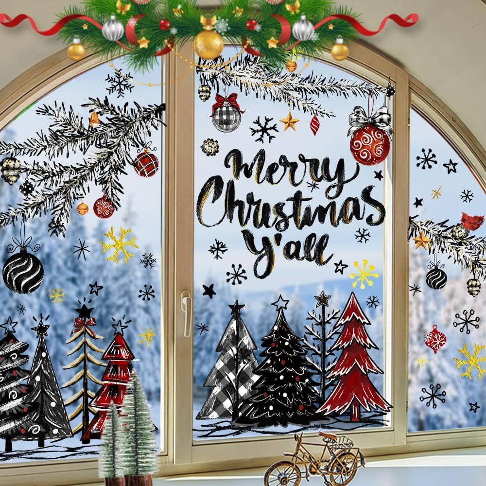 136 PCS Christmas Window Clings Stickers Winter Snowflakes Merry Christmas Tree Pine Branches Window Decals for Xmas Party Home Holiday Shop Glass Display Decoration - Image 8