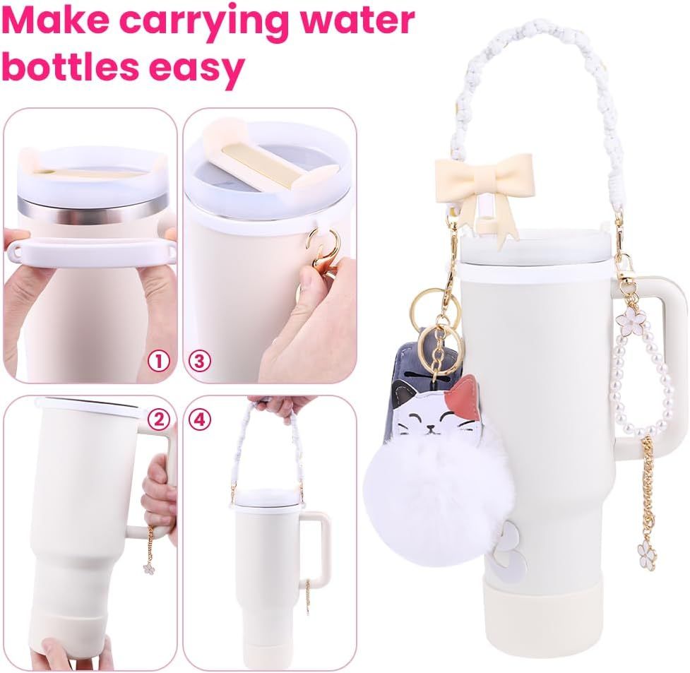 11PCS Stanley Cup Accessories Set for Stanley Cup 30oz 40oz Tumbler Including Water Bottle Handle Strap Silicone Cup Boot Spill Stopper Lipstick Holder Keychain Charms Straw Topper - Image 4