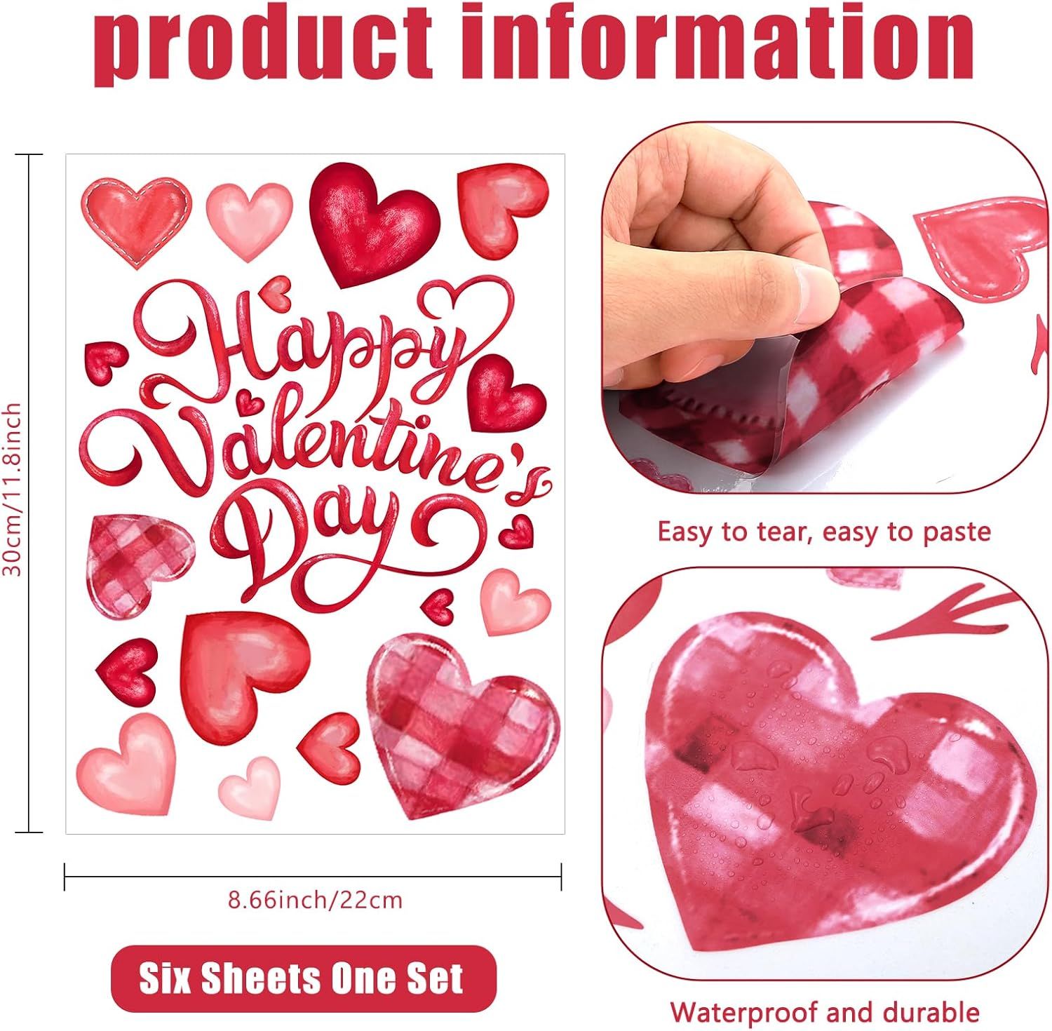 6 Valentine's Day Window Clings Valentine Window Decors Pink Hearts-Shape Tree Truck Happy Valentine’s Day Glass Stickers Decal Double Sided for Home Kitchen Decorations Party Supplies - Image 3