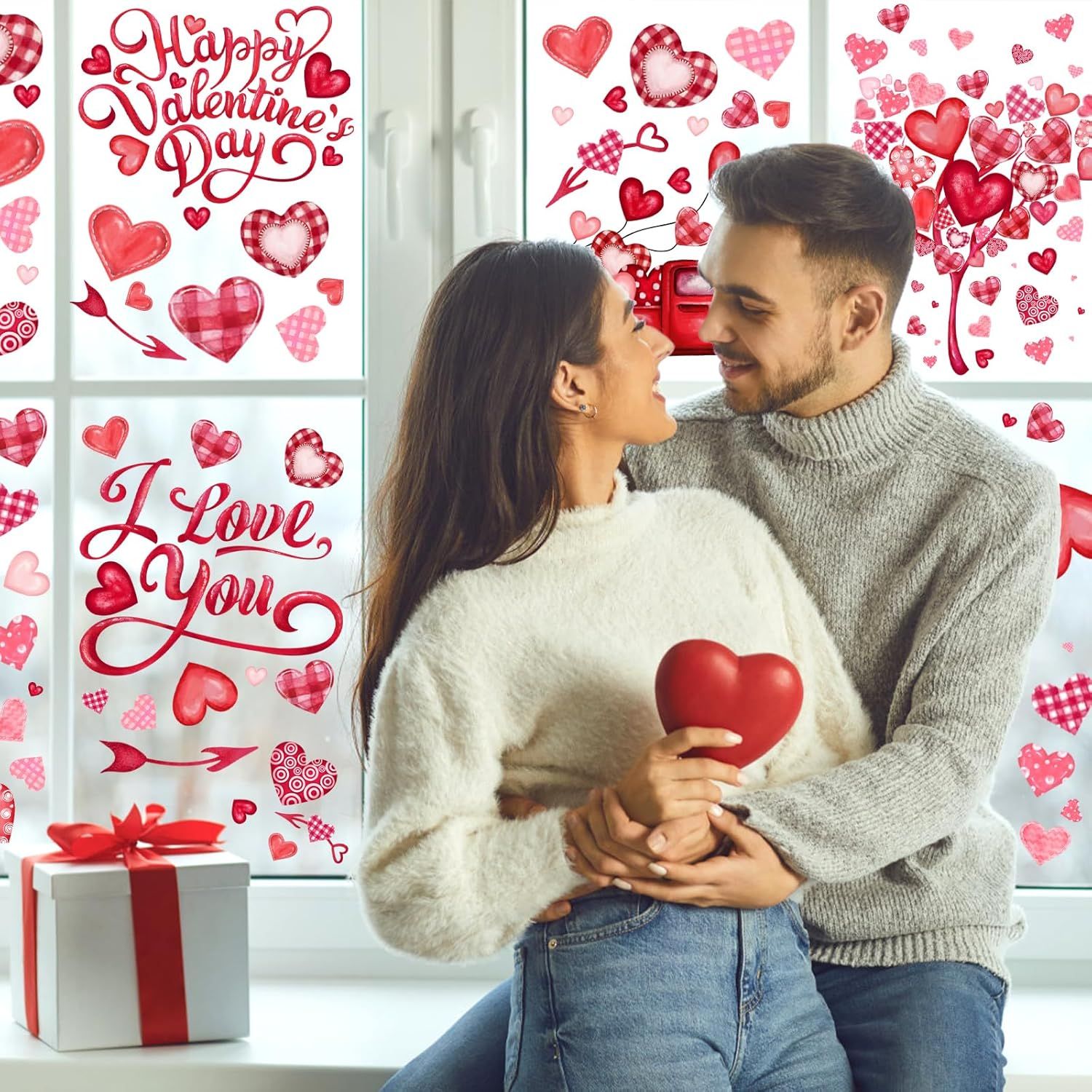 6 Valentine's Day Window Clings Valentine Window Decors Pink Hearts-Shape Tree Truck Happy Valentine’s Day Glass Stickers Decal Double Sided for Home Kitchen Decorations Party Supplies - Image 7