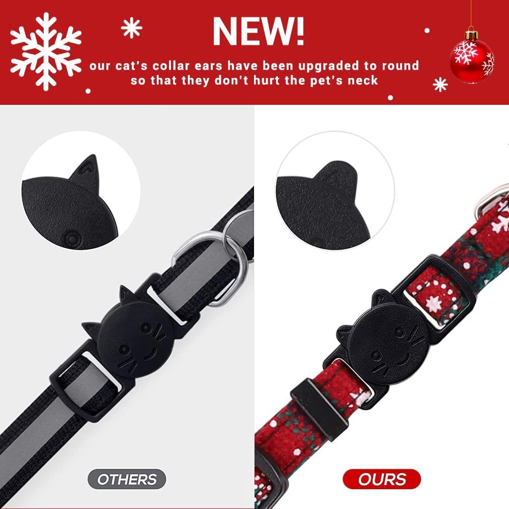 3 Pack Cat Collars, Christmas Flower Kitten Collars with Adjustable Breakaway Bow Tie Bell Plaid Snowflake Xmas Pet Supplies for Cats - Image 5