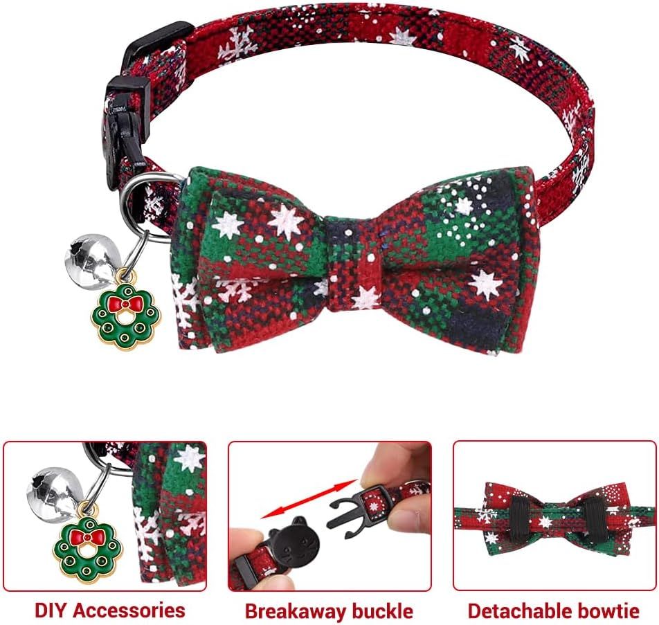 4 Pack Christmas Cat Collars with Adjustable Breakaway Bow Tie Bell Plaid Snowflake Xmas Pet Supplies for Cats - Image 3