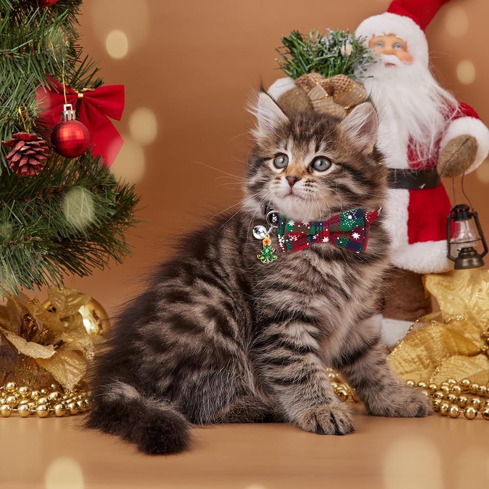 4 Pack Christmas Cat Collars with Adjustable Breakaway Bow Tie Bell Plaid Snowflake Xmas Pet Supplies for Cats - Image 6