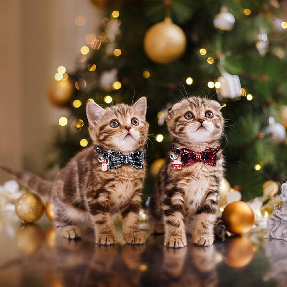 4 Pack Christmas Cat Collars with Adjustable Breakaway Bow Tie Bell Plaid Snowflake Xmas Pet Supplies for Cats - Image 7