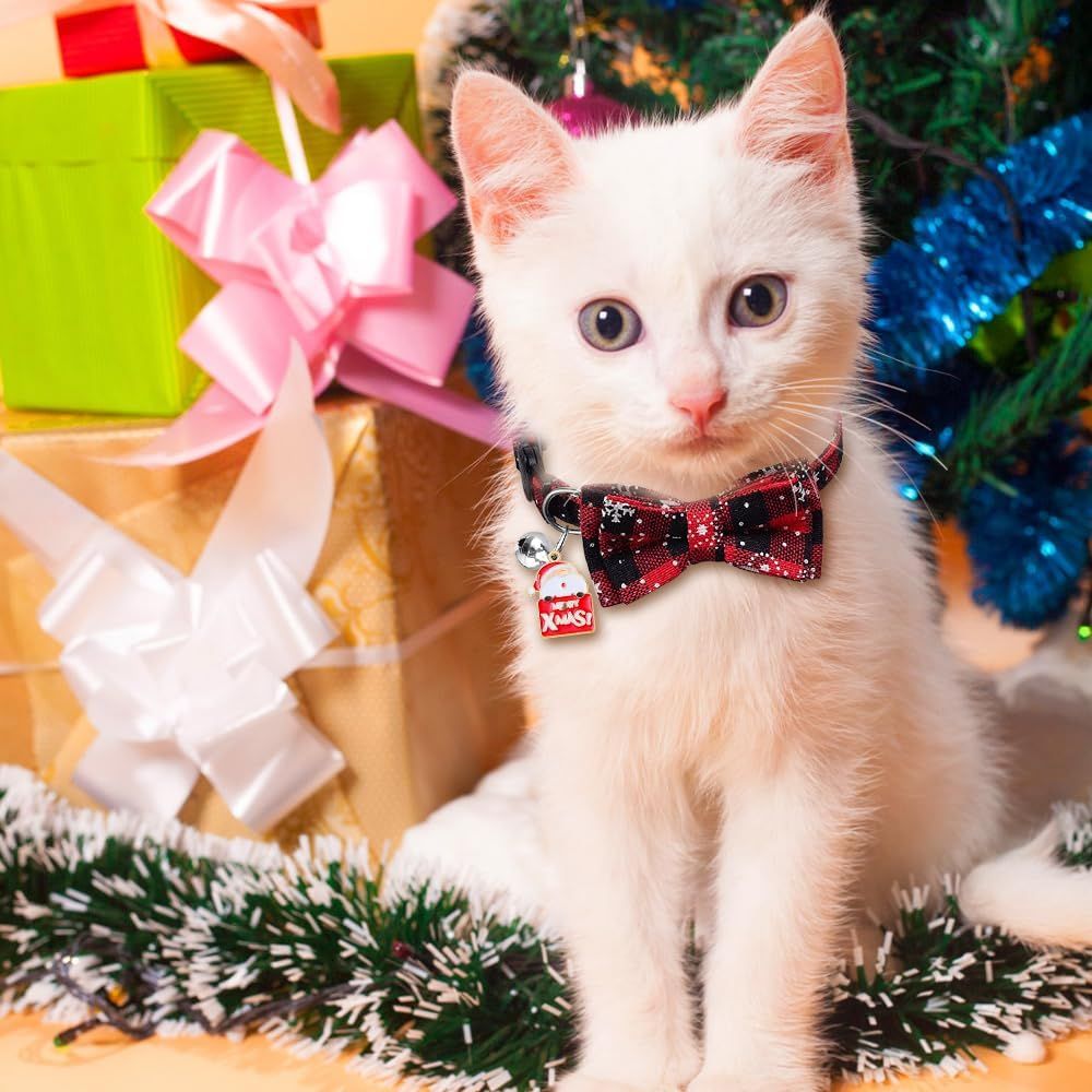 4 Pack Christmas Cat Collars with Adjustable Breakaway Bow Tie Bell Plaid Snowflake Xmas Pet Supplies for Cats - Image 8