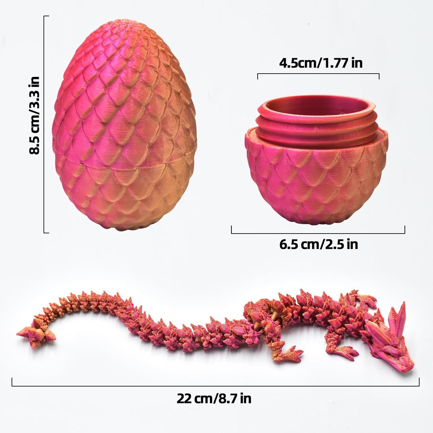 3 PCS MINI 3D Printed Dragon in Egg,Full Articulated Crystal Dragon,Flexible Joints Home Decor Executive Desk Toys, Creative Gifts - Image 6