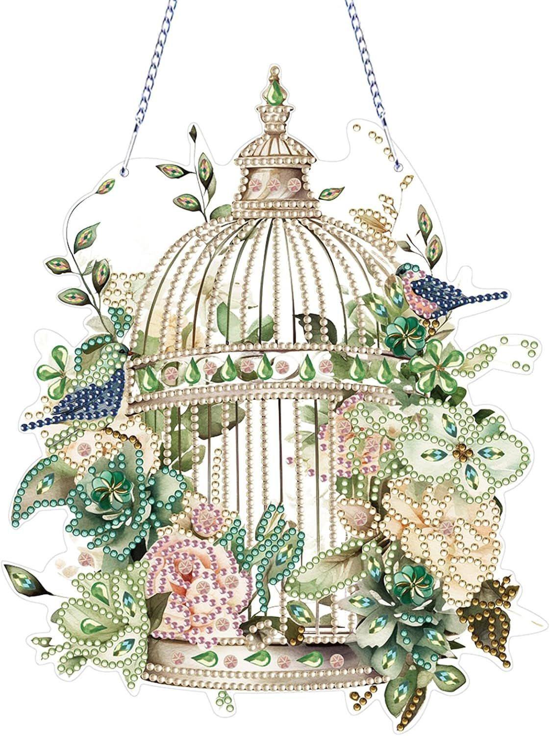 Diamond Art Painting Hanging Pendant Kit,DIY Flower Birdcage Crystal Art Hanging Sign,Diamond Window Hanging Wreath Ornament for Home Decor and Gift (366) - Image 2