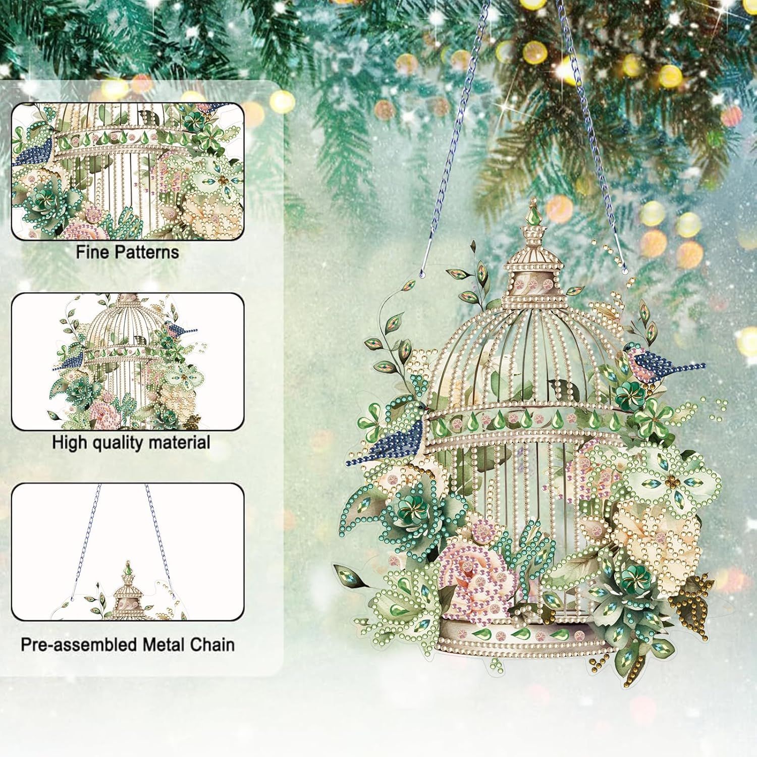 Diamond Art Painting Hanging Pendant Kit,DIY Flower Birdcage Crystal Art Hanging Sign,Diamond Window Hanging Wreath Ornament for Home Decor and Gift (366) - Image 4