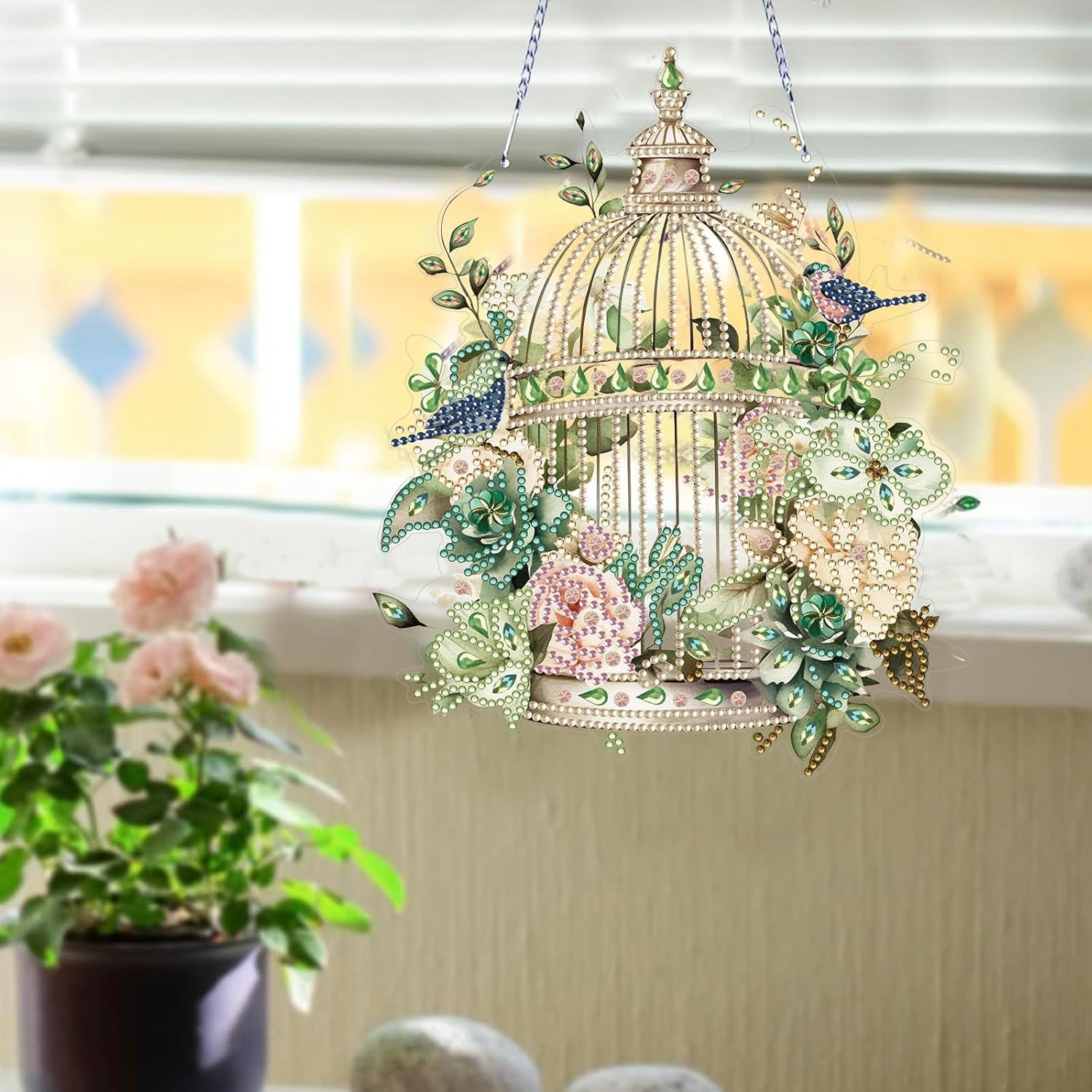 Diamond Art Painting Hanging Pendant Kit,DIY Flower Birdcage Crystal Art Hanging Sign,Diamond Window Hanging Wreath Ornament for Home Decor and Gift (366) - Image 5
