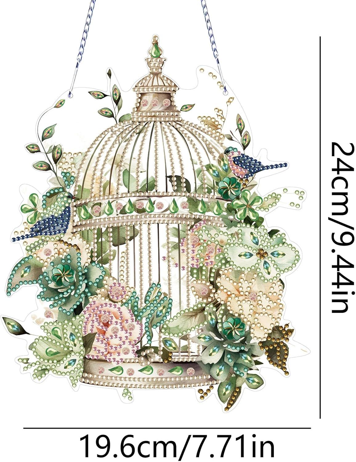 Diamond Art Painting Hanging Pendant Kit,DIY Flower Birdcage Crystal Art Hanging Sign,Diamond Window Hanging Wreath Ornament for Home Decor and Gift (366) - Image 6