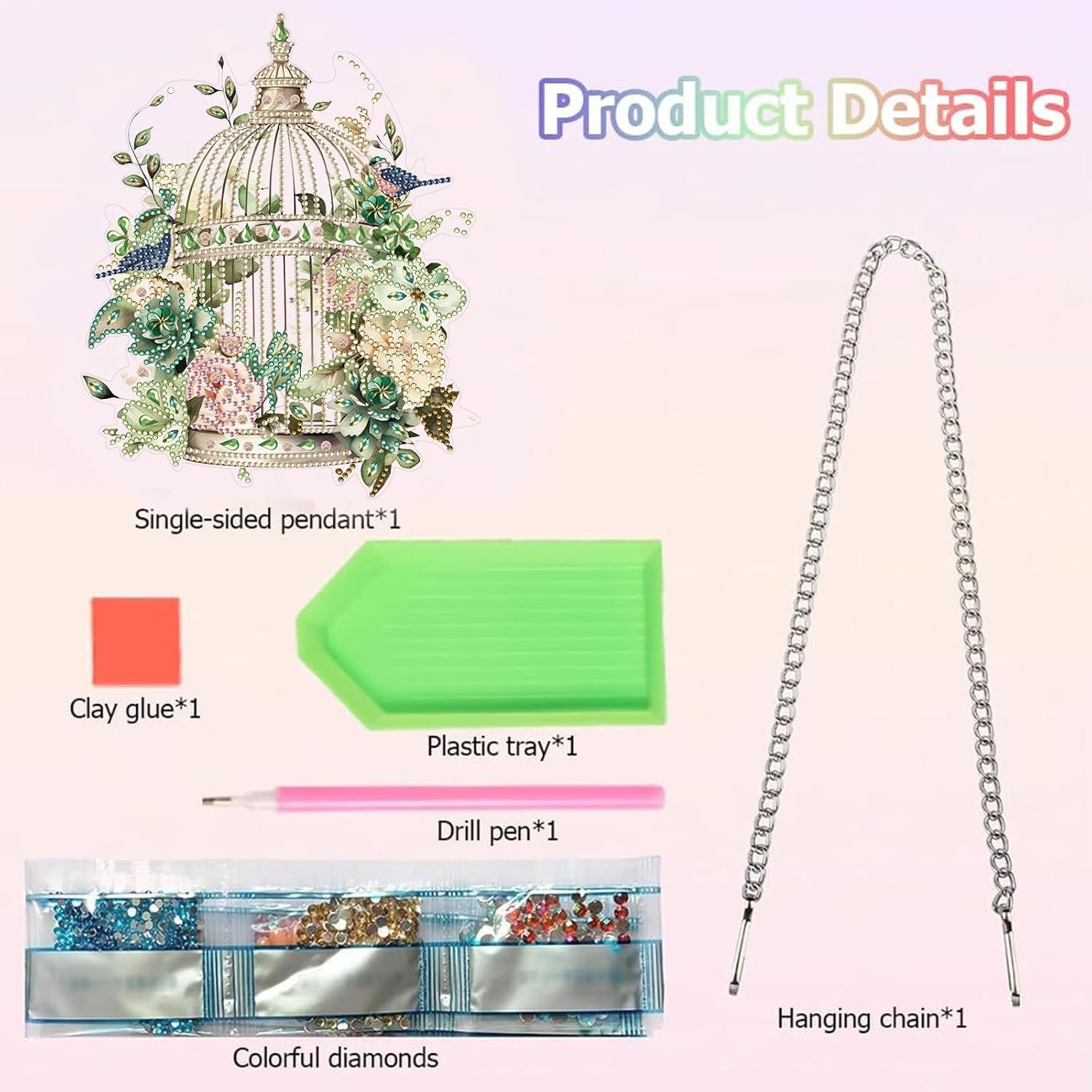 Diamond Art Painting Hanging Pendant Kit,DIY Flower Birdcage Crystal Art Hanging Sign,Diamond Window Hanging Wreath Ornament for Home Decor and Gift (366) - Image 7