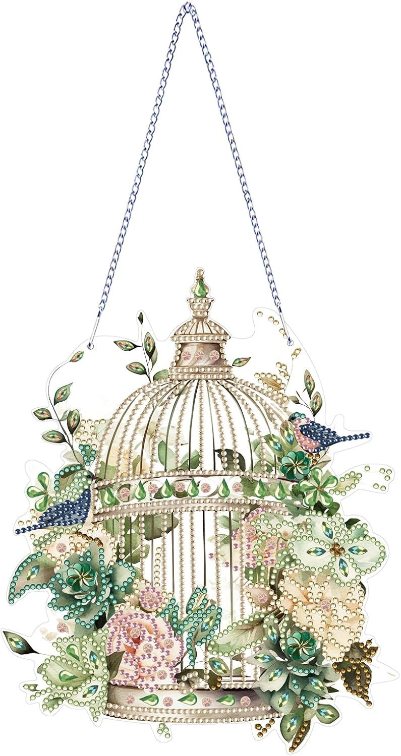 Diamond Art Painting Hanging Pendant Kit,DIY Flower Birdcage Crystal Art Hanging Sign,Diamond Window Hanging Wreath Ornament for Home Decor and Gift (366) - Image 8