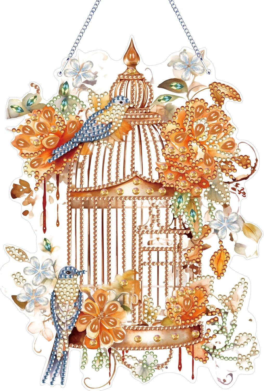 Diamond Art Painting Hanging Pendant Kit,DIY Flower Birdcage Crystal Art Hanging Sign,Diamond Window Hanging Wreath Ornament for Home Decor (365), MHL-35 - Image 2