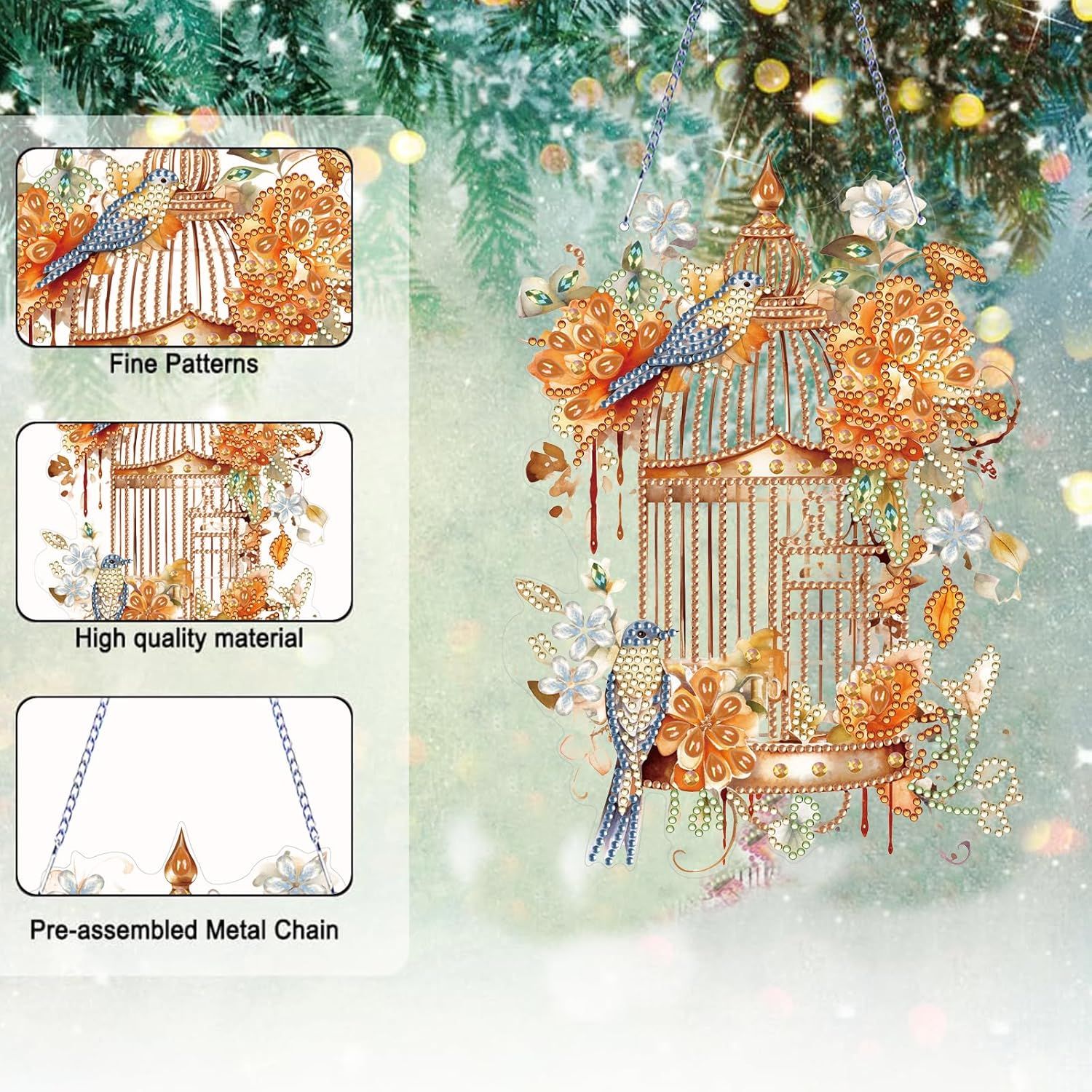 Diamond Art Painting Hanging Pendant Kit,DIY Flower Birdcage Crystal Art Hanging Sign,Diamond Window Hanging Wreath Ornament for Home Decor (365), MHL-35 - Image 4