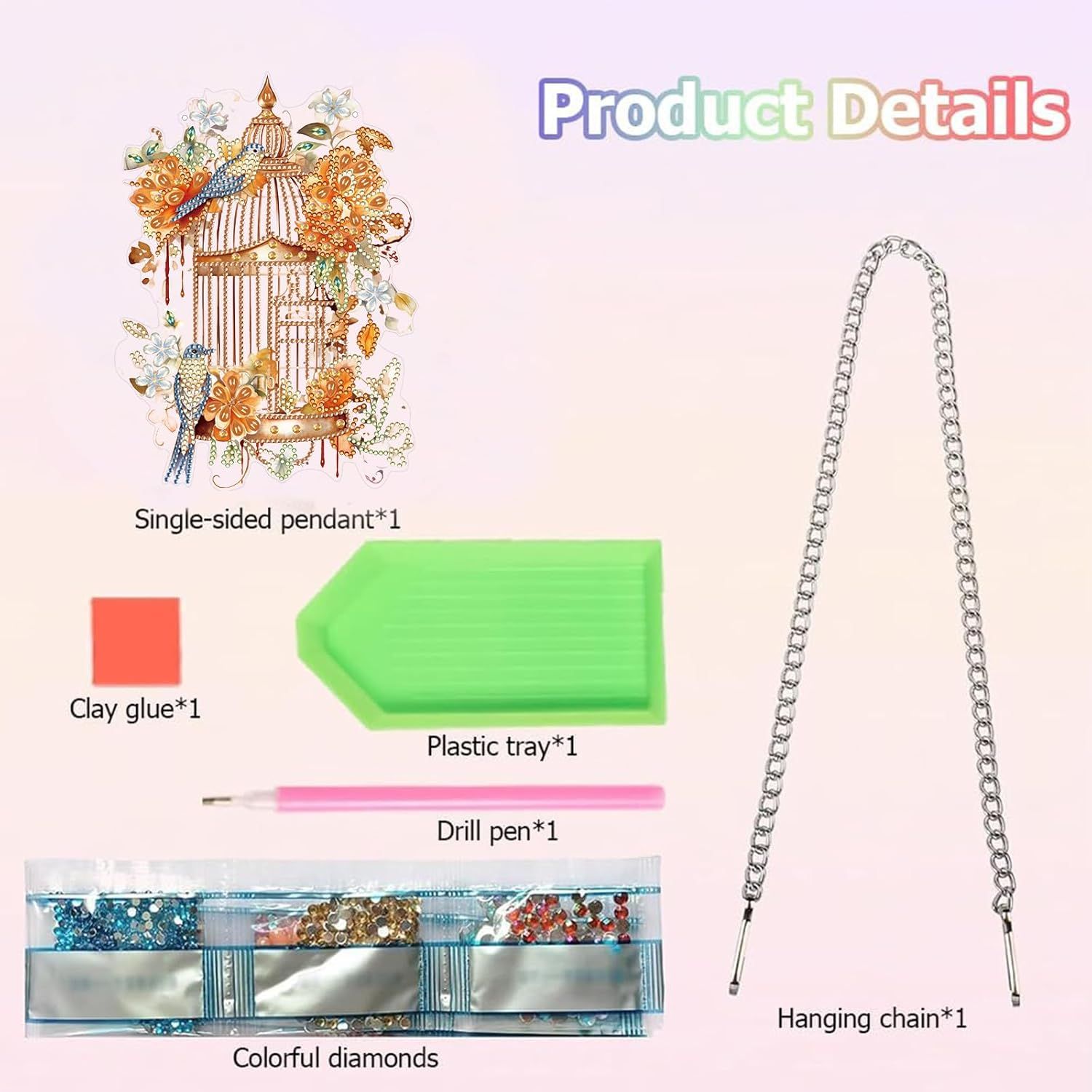 Diamond Art Painting Hanging Pendant Kit,DIY Flower Birdcage Crystal Art Hanging Sign,Diamond Window Hanging Wreath Ornament for Home Decor (365), MHL-35 - Image 6