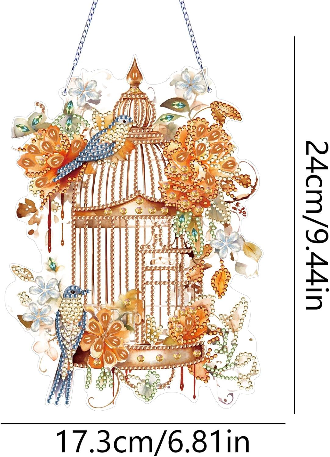 Diamond Art Painting Hanging Pendant Kit,DIY Flower Birdcage Crystal Art Hanging Sign,Diamond Window Hanging Wreath Ornament for Home Decor (365), MHL-35 - Image 7