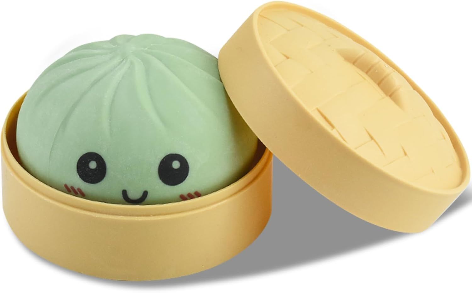 Giant Glitter Smiling face Colorful Dumpling Stress Balls Fidget Sensory Toy,Squeeze Dough Ball Stress Relief Hand Toy,Bun with Food Steamer Stretchy Desk Toys (Green) - Image 2
