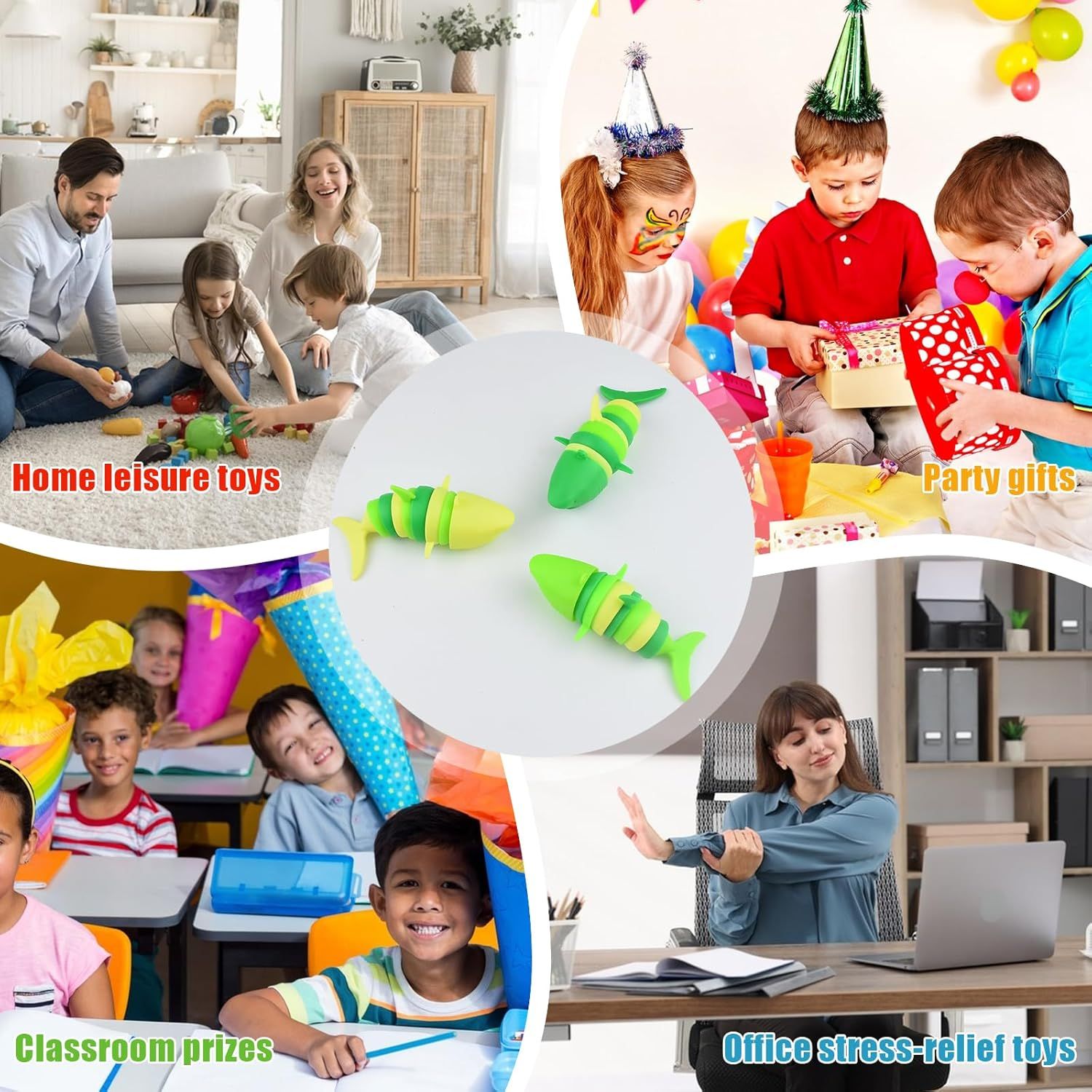 3 PCS Fidget Sharks Toys for Adults,3D Articulated Caterpillar Sensory Stress Relief Flexible Hand Toy, Ideal Party Favor Colorful Office Desk Toys - Image 4