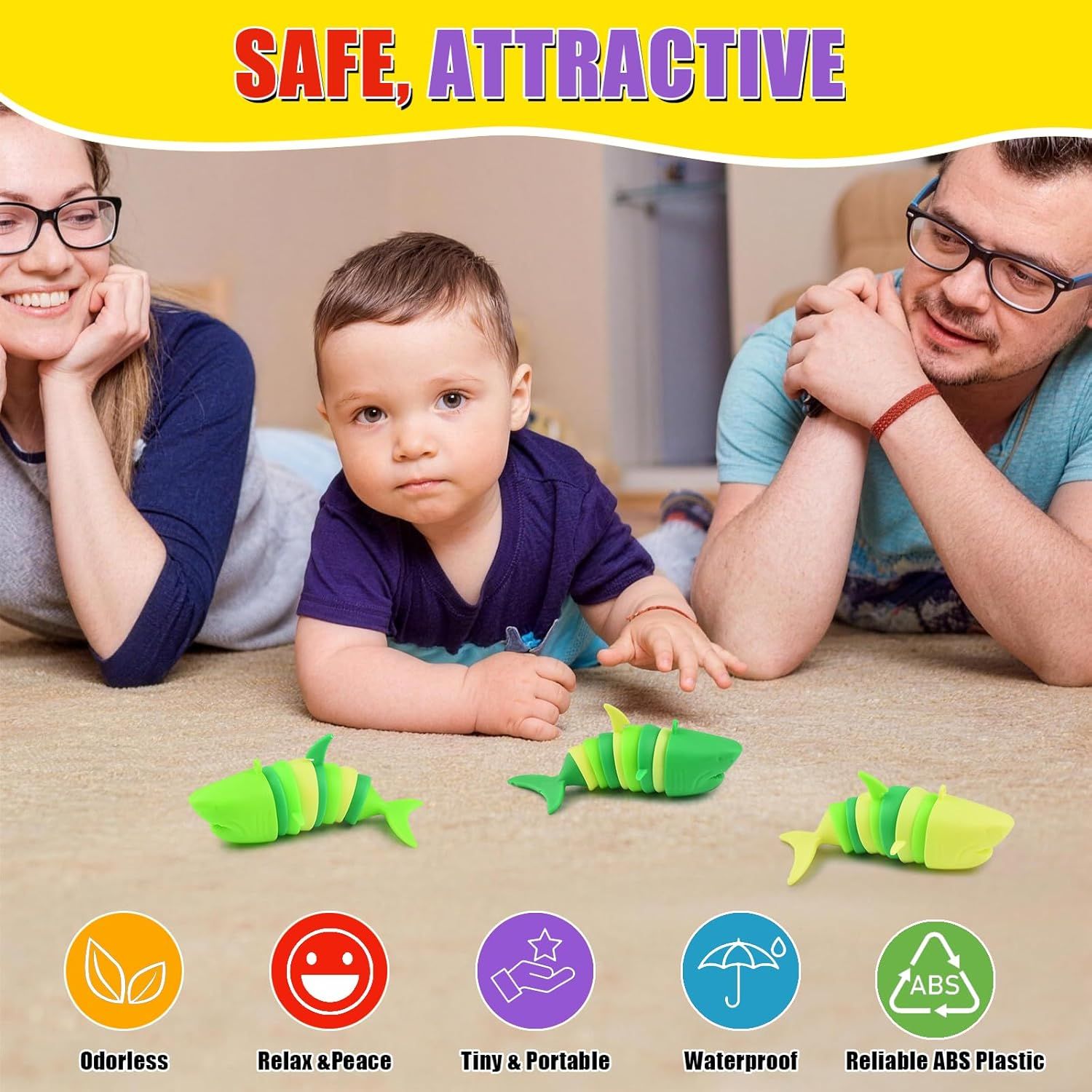 3 PCS Fidget Sharks Toys for Adults,3D Articulated Caterpillar Sensory Stress Relief Flexible Hand Toy, Ideal Party Favor Colorful Office Desk Toys - Image 8