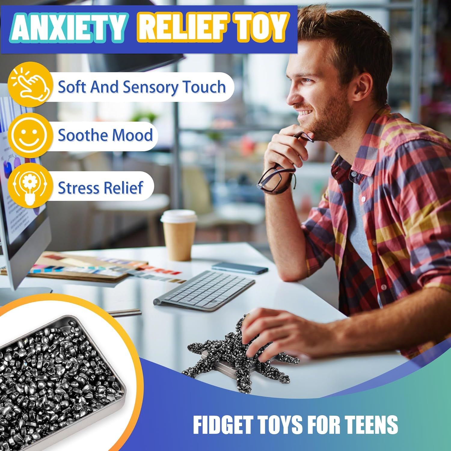 Fidget Toy for Adults Cool Gadgets Gifts for Teen Boys Girls 300pc Office Desk Stuff for Mens ADHD Tools Sensory Autism Stress Anxiety Fidgets Beads Balls Ferrite Putty Stones Easter Basket Stuffer - Image 3