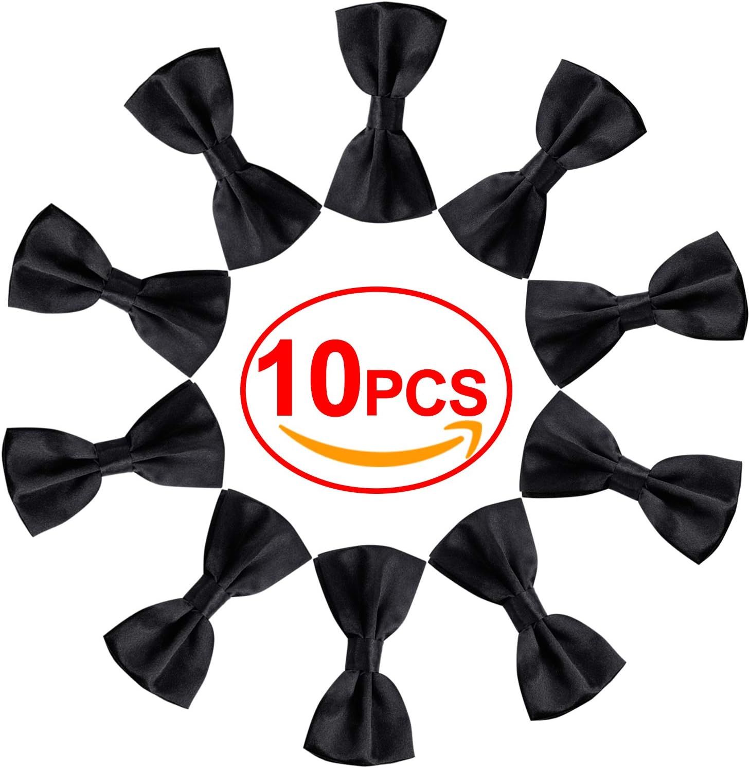 10 Pcs Elegant black Pre-tied Bow ties Formal Tuxedo Bowtie Set with Adjustable Neck Band,Gift Idea For Men And Boys - Image 2