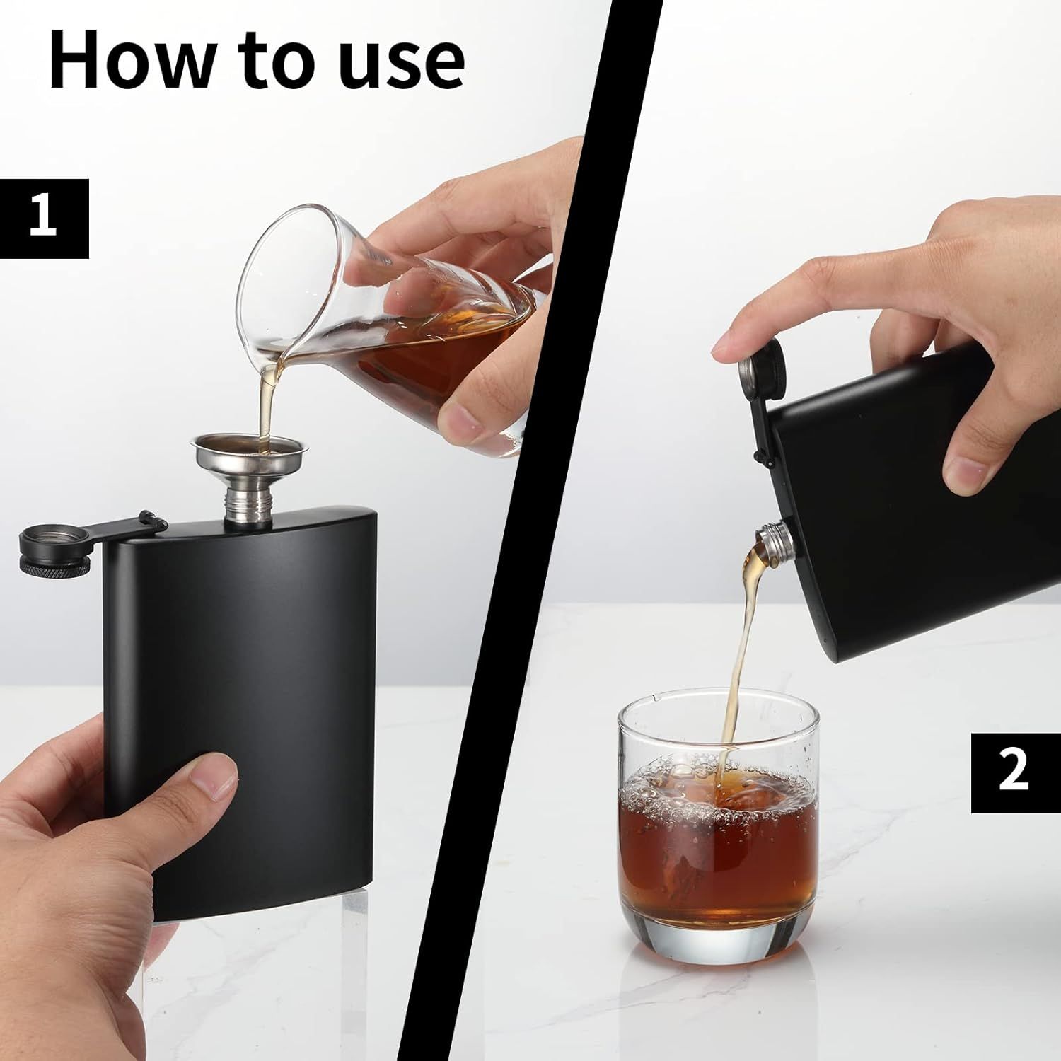 2 Pack Hip Flasks for Liquor, 8 Oz & 12 Oz Stainless Steel Leakproof Thin Flasks with Funnel for Men & Women (Matte Black) - Image 3