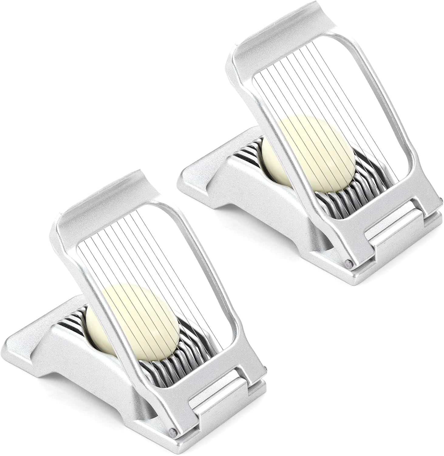 2 Packs Egg Slicer,Strawberry Slicers, Stainless Steel Wire Egg Slicer for Hard Boiled Eggs, Heavy Duty Aluminum Base Metal Egg Cutter for Egg Strawberry Soft Fruit & Food, Dishwasher Safe - Image 1