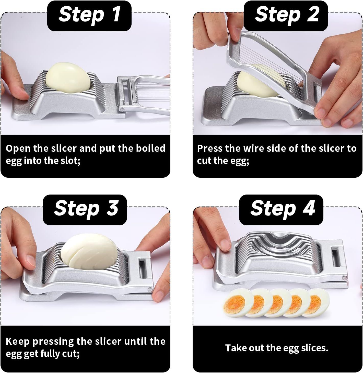 2 Packs Egg Slicer,Strawberry Slicers, Stainless Steel Wire Egg Slicer for Hard Boiled Eggs, Heavy Duty Aluminum Base Metal Egg Cutter for Egg Strawberry Soft Fruit & Food, Dishwasher Safe - Image 4
