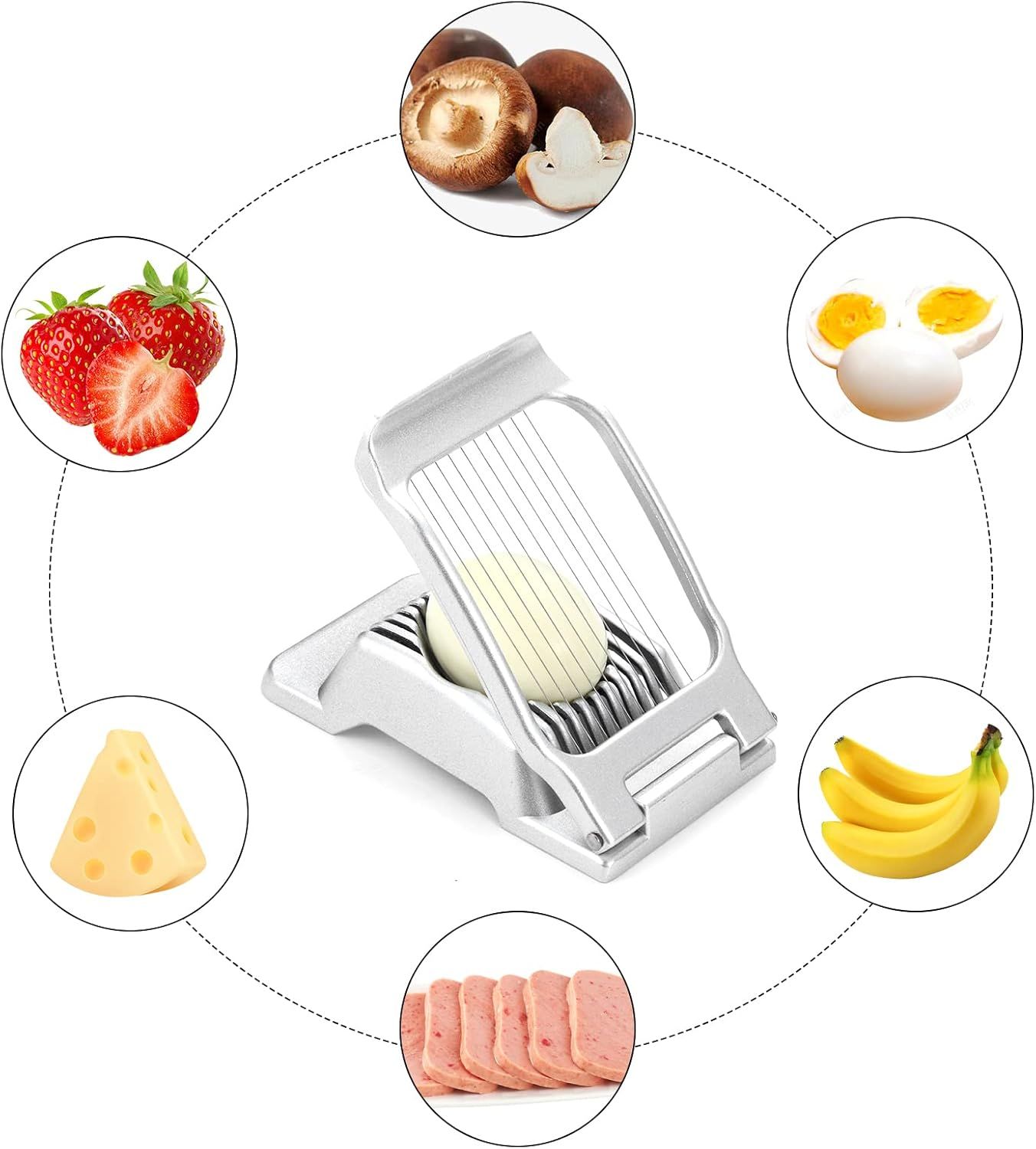 2 Packs Egg Slicer,Strawberry Slicers, Stainless Steel Wire Egg Slicer for Hard Boiled Eggs, Heavy Duty Aluminum Base Metal Egg Cutter for Egg Strawberry Soft Fruit & Food, Dishwasher Safe - Image 6
