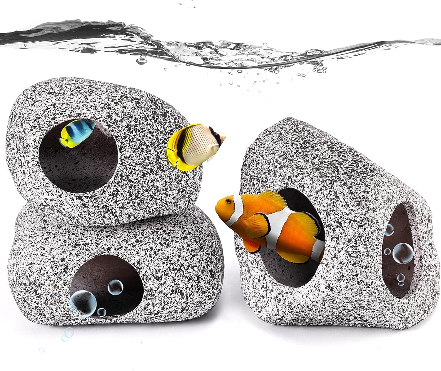 3 Pieces Rock Aquarium Decorations, Stackable Cave Aquarium Decor, Betta Fish Tank Accessories Hideout Hidden Stones Ornaments, Fish Rock House Hideaway Tunnel Fish Cave for Aquarium Shrimp Cichlid - Image 1