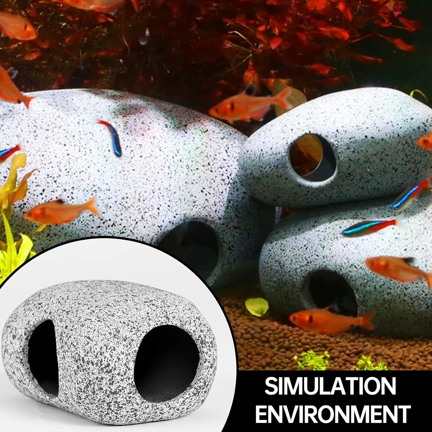 3 Pieces Rock Aquarium Decorations, Stackable Cave Aquarium Decor, Betta Fish Tank Accessories Hideout Hidden Stones Ornaments, Fish Rock House Hideaway Tunnel Fish Cave for Aquarium Shrimp Cichlid - Image 5